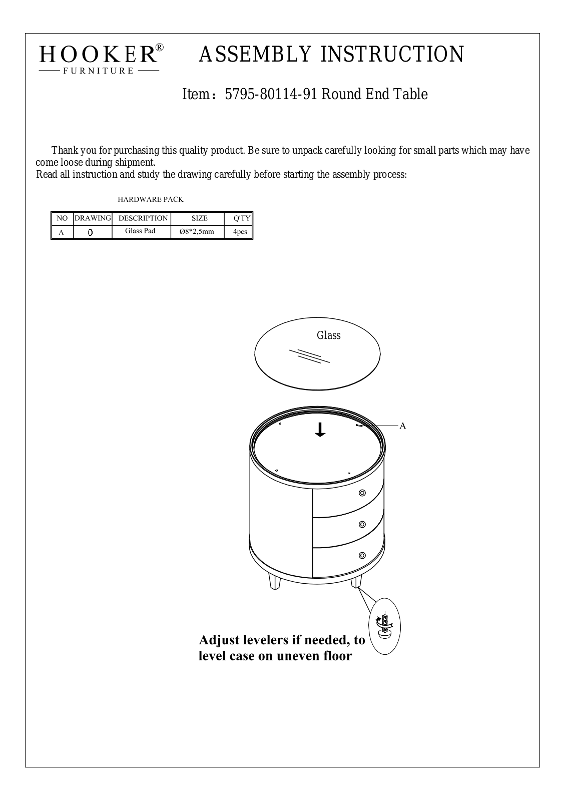 Hooker Furniture 57958011491 Assembly Guide