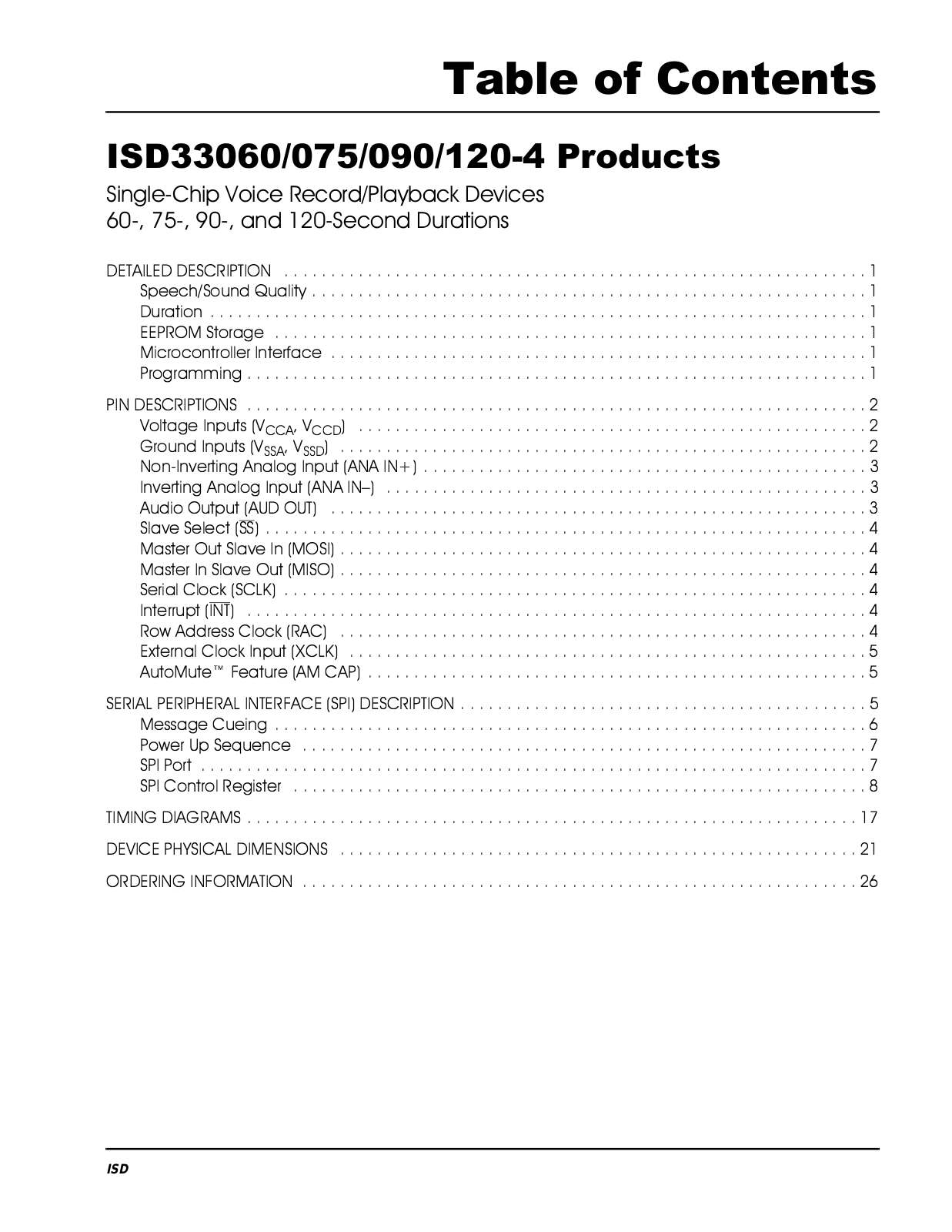 Datasheet ISD33060ED, ISD33060E, ISD33090ED, ISD33090E, ISD33075X Datasheet (ISD) - ManualMachine.com
