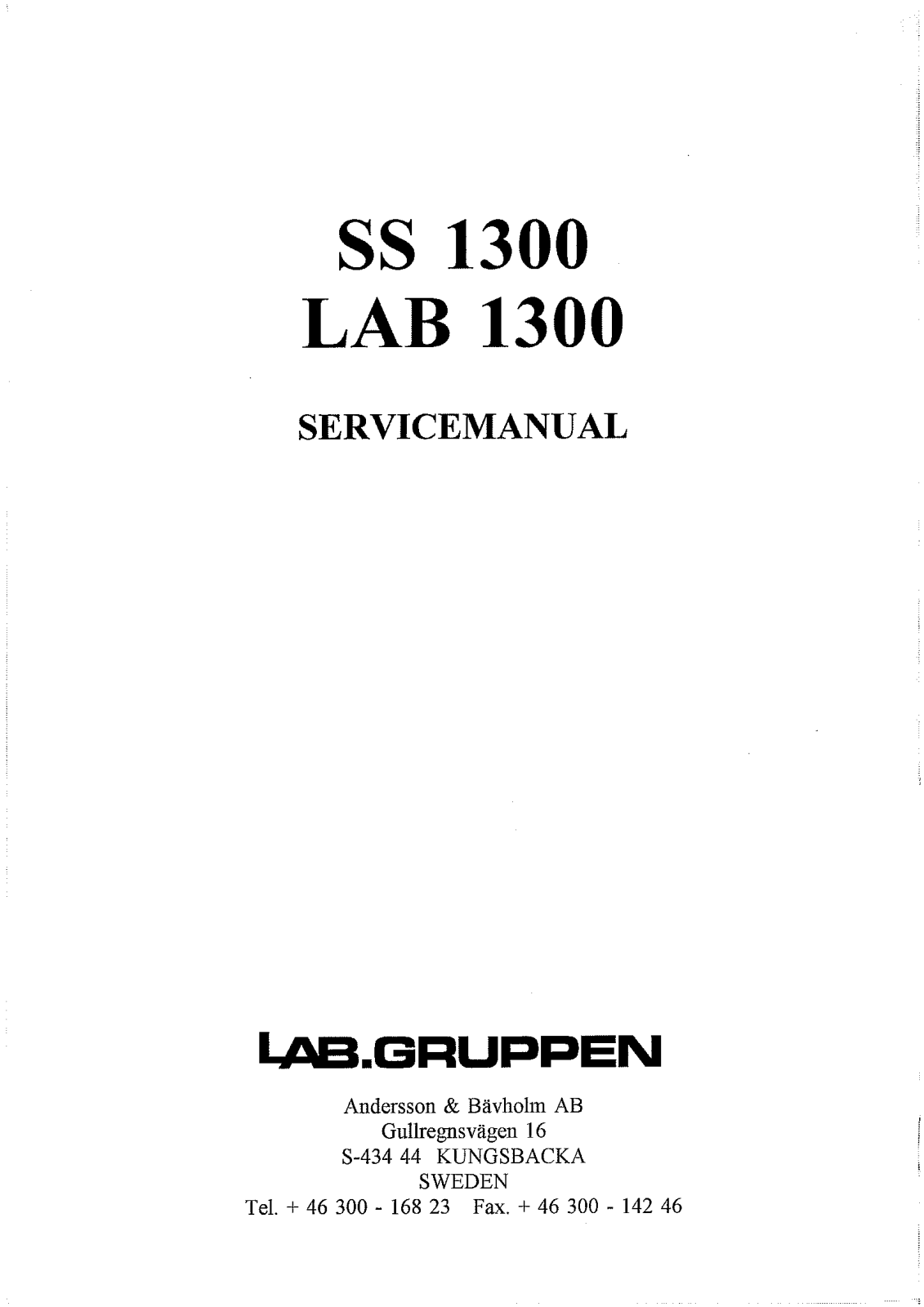 LabGruppen 1300c, LAB1300C, SS1300 Service Manual