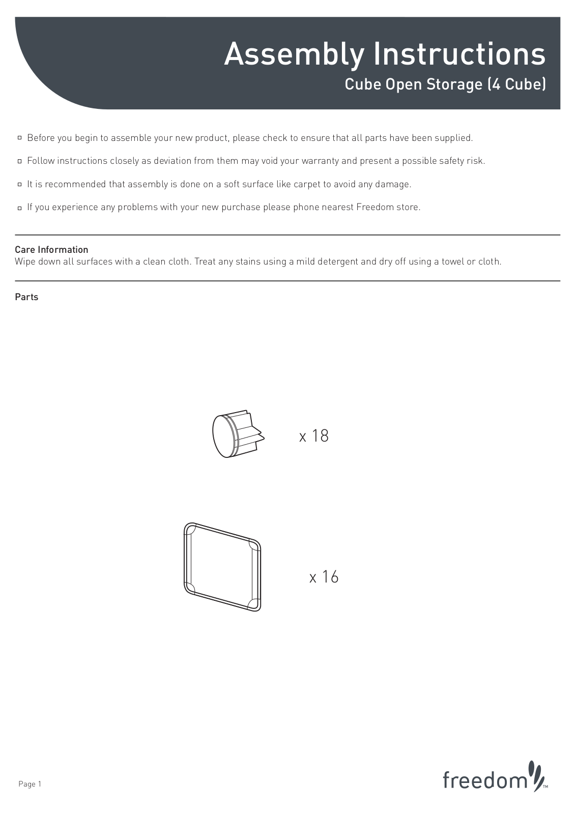 Freedom Cube Storage 4 Unit Assembly Instruction