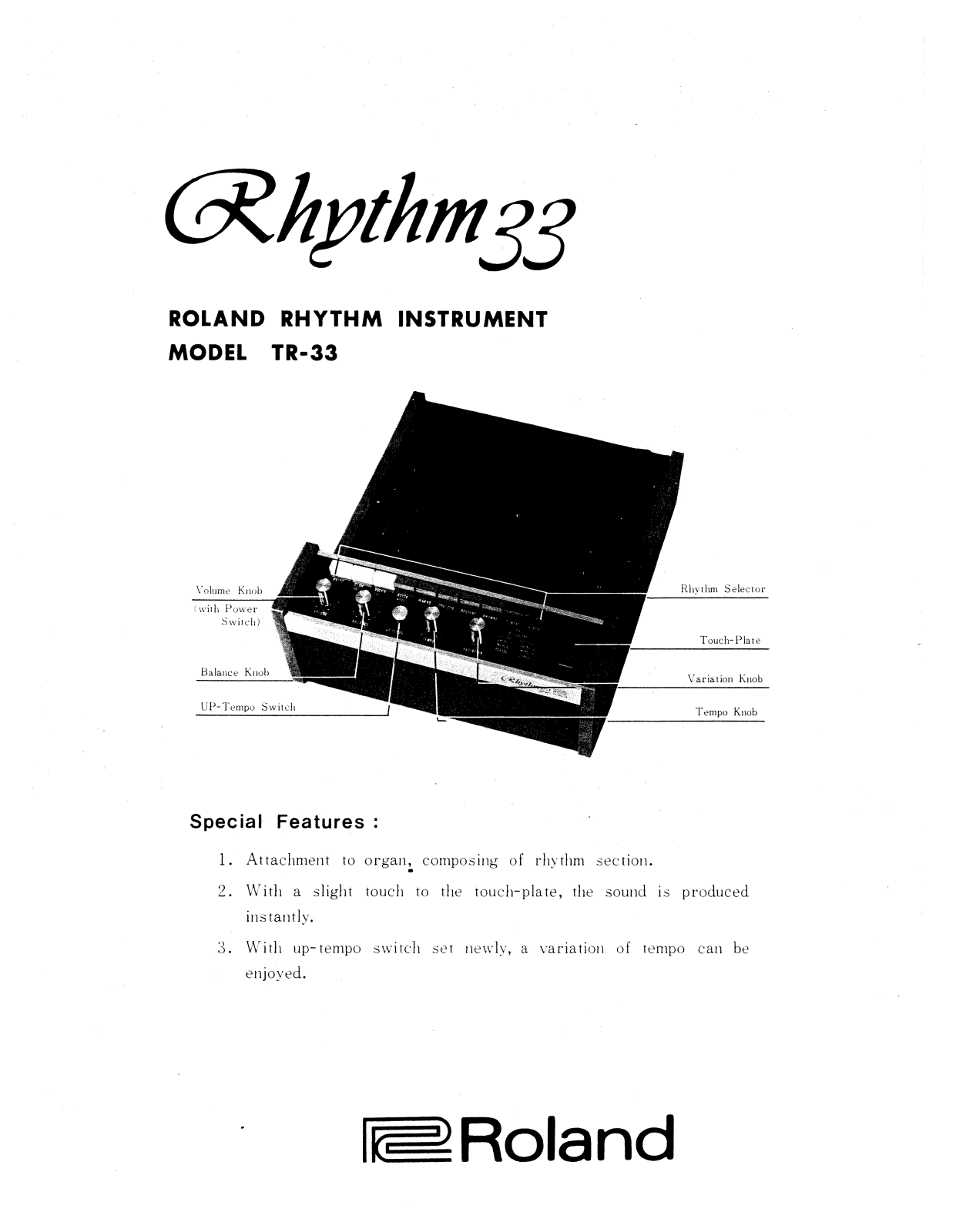 Roland Corporation TR-33 Owner's Manual