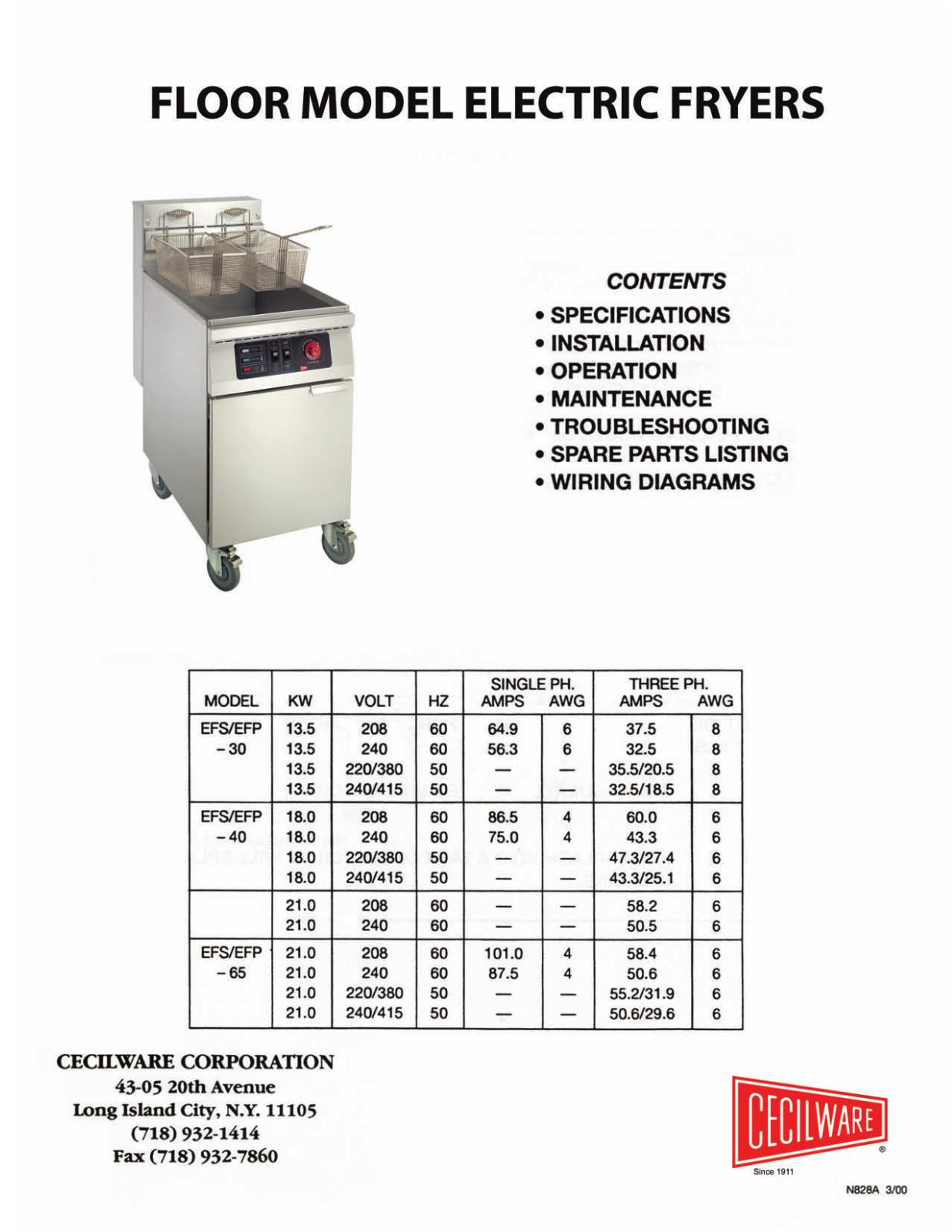 Cecilware EFS/EFP-30, EFS/EFP-40, EFS/EFP-65 General Manual