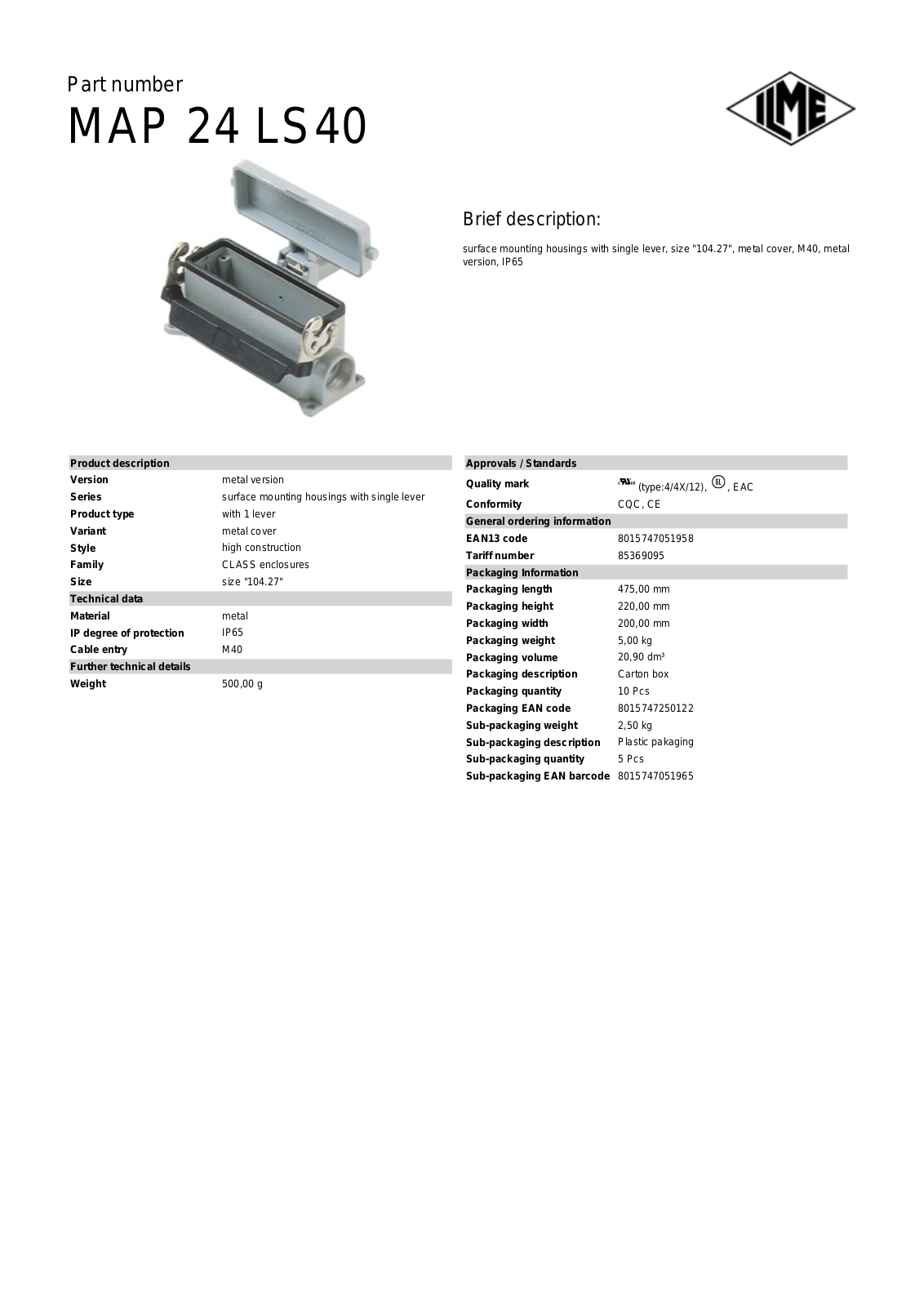 Datasheet MAP-24LS40 Datasheet (ILME) - ManualMachine.com