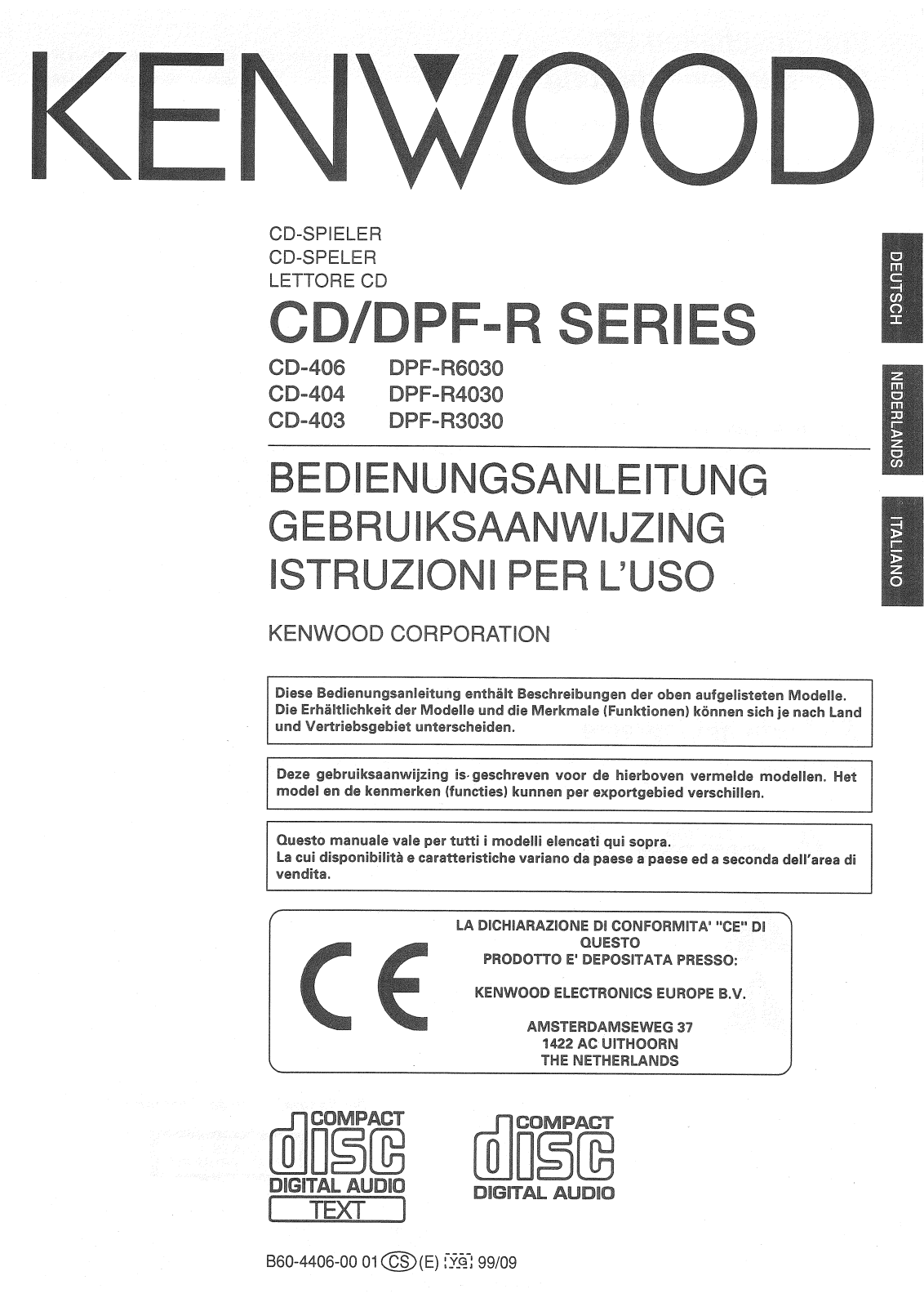 Kenwood DPF-R4030, DPF-R6030, CD-406, CD-404, DPF-R3030 User Manual