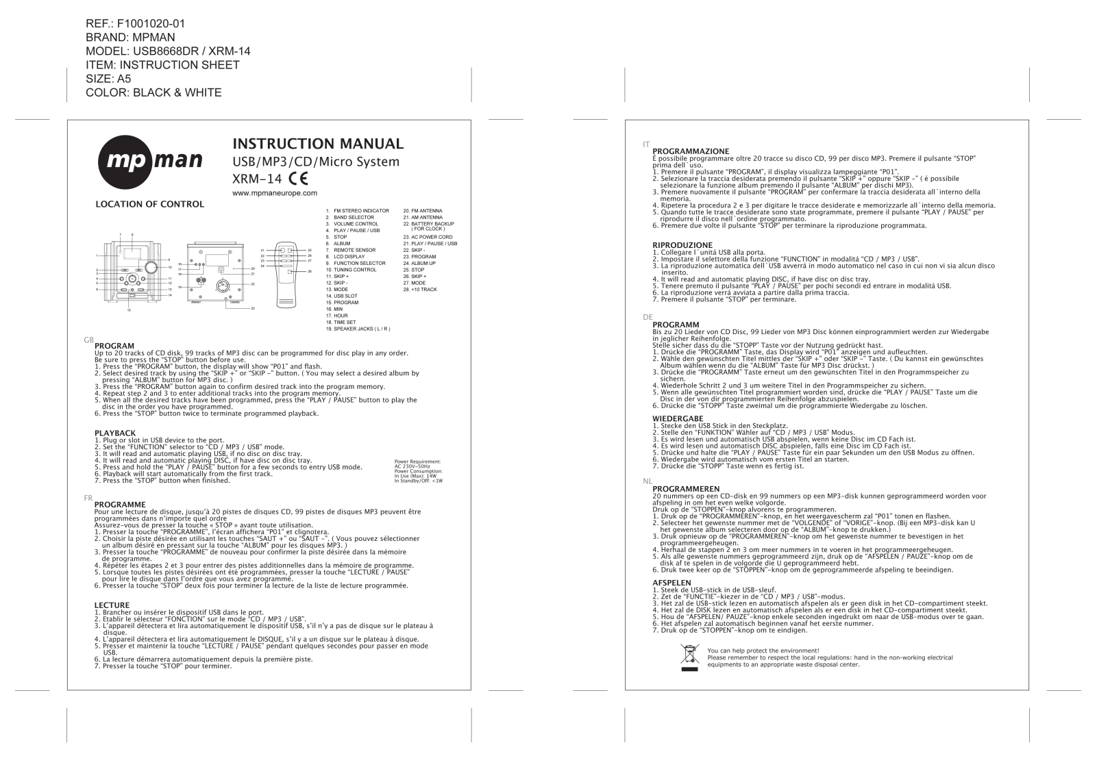 MPMAN XRM14 User Manual