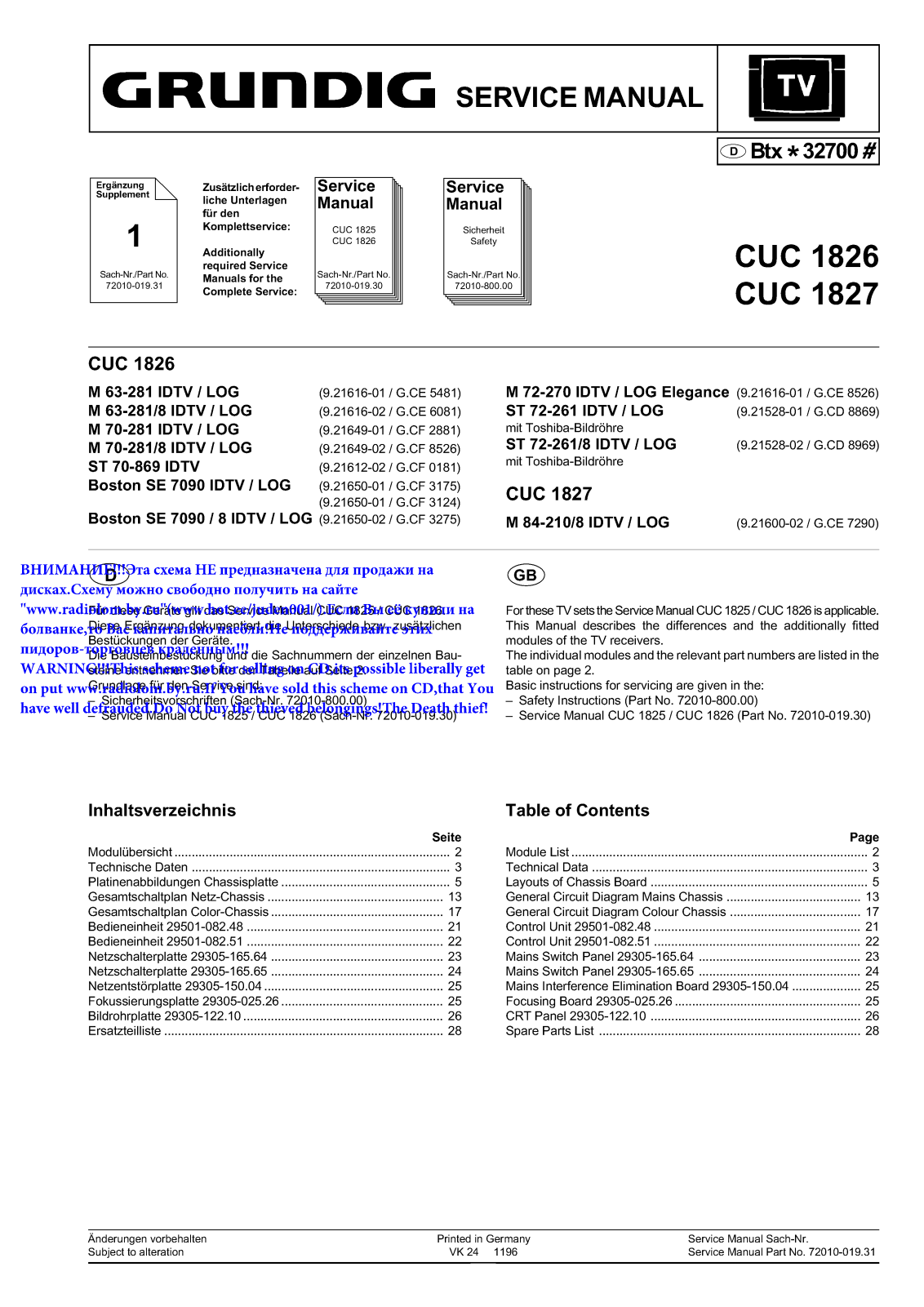 Grundig CUC1826, CUC1827 Service Manual