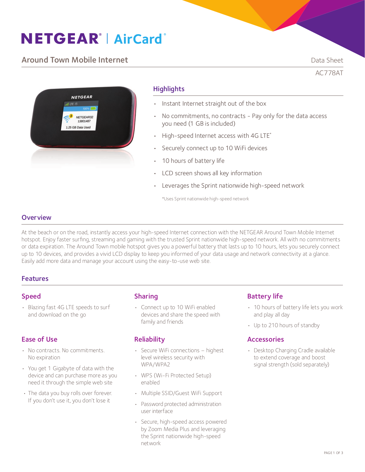 Netgear AirCard 778AT Data Sheet