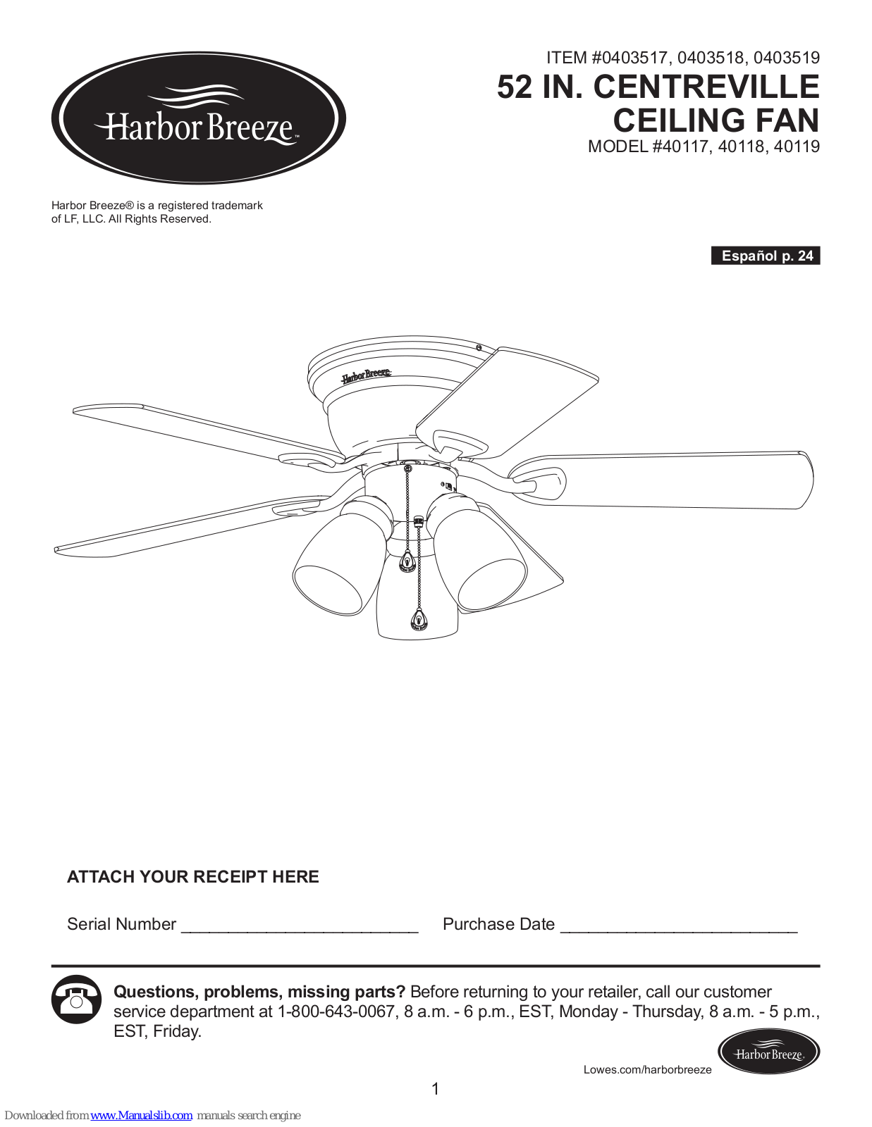 Harbor Breeze 40117, 40118, 40119 Installation Manual