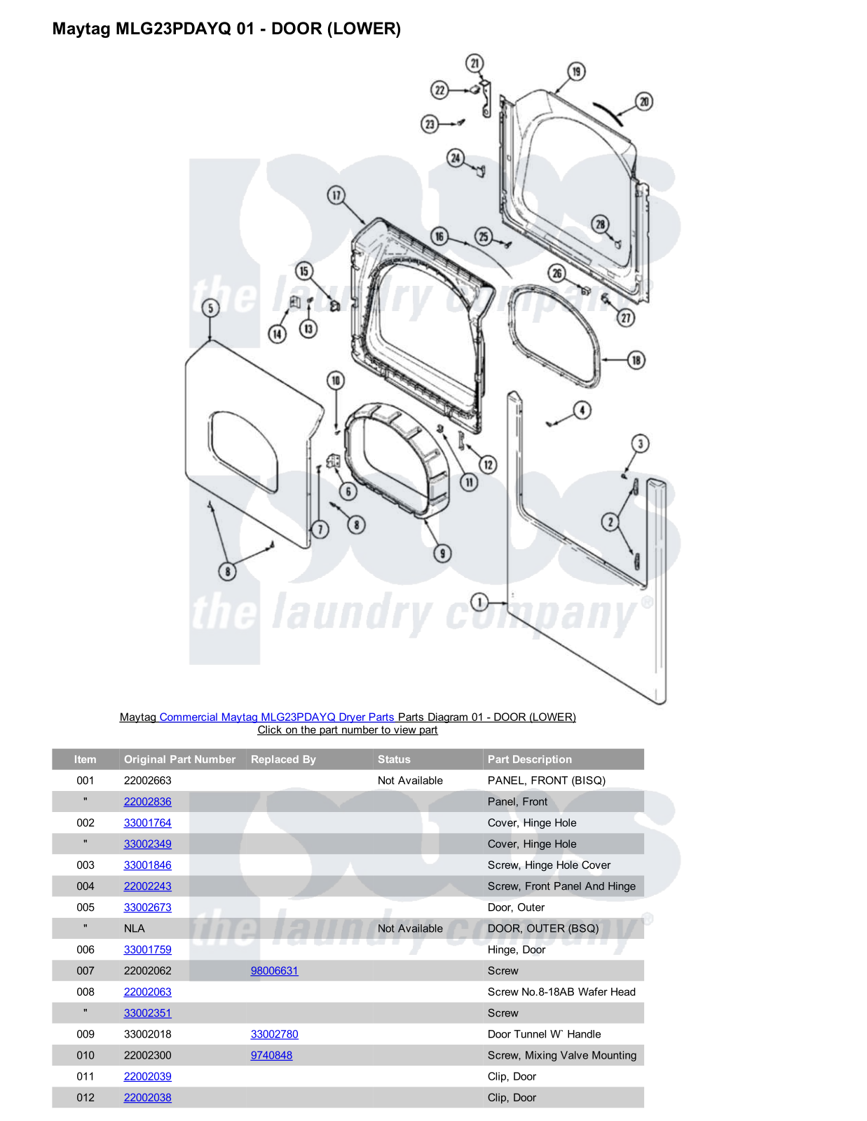 Maytag MLG23PDAYQ Parts Diagram