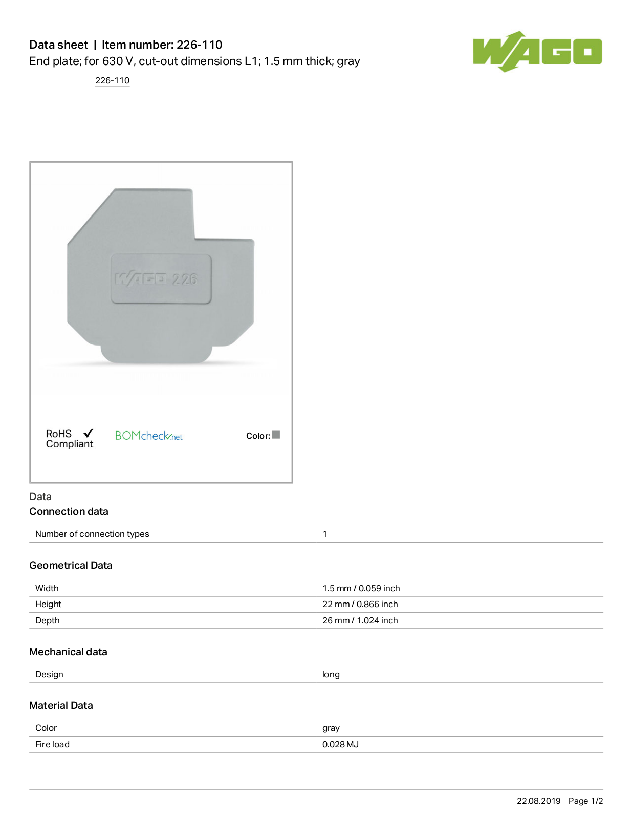 Wago 226-110 Data Sheet