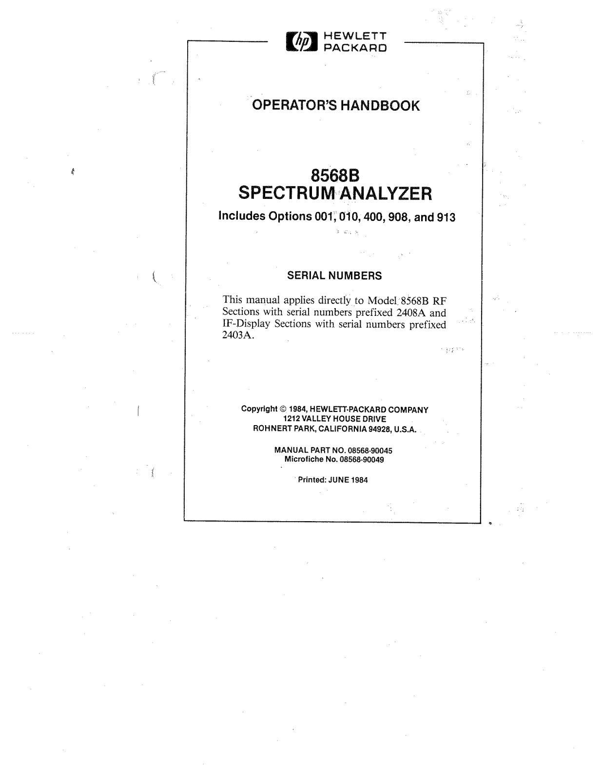 HP (Hewlett-Packard) 8568B User Manual