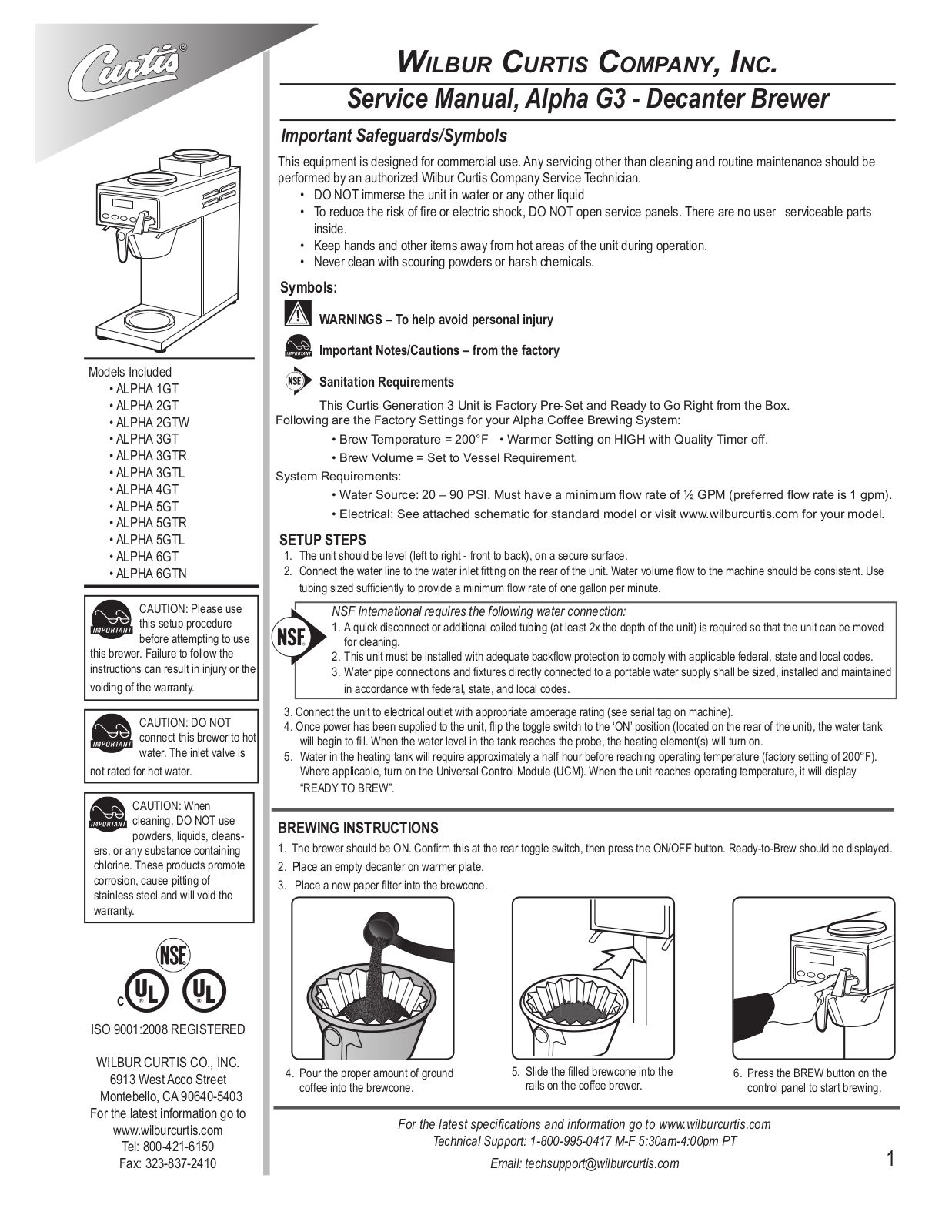 Wilbur Curtis ALPHA 1GT Service Manual