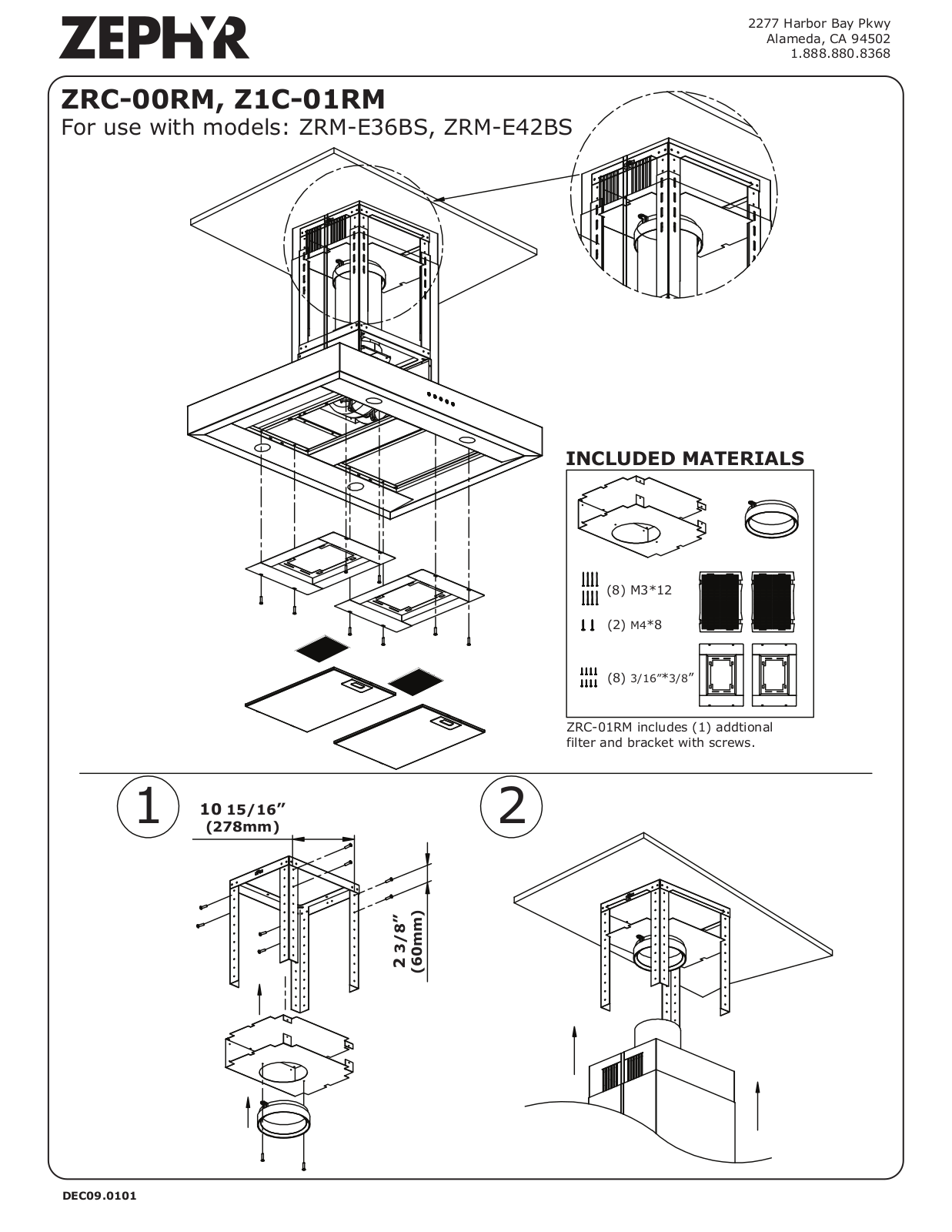 Zephyr ZRC-00RM, Z1C-01RM Recirculating Kits