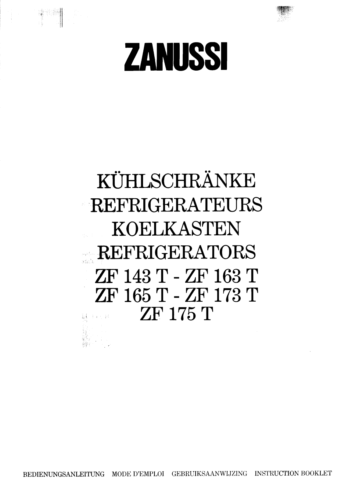 Zanussi ZF165T, ZF163T, zf175t USER MANUAL