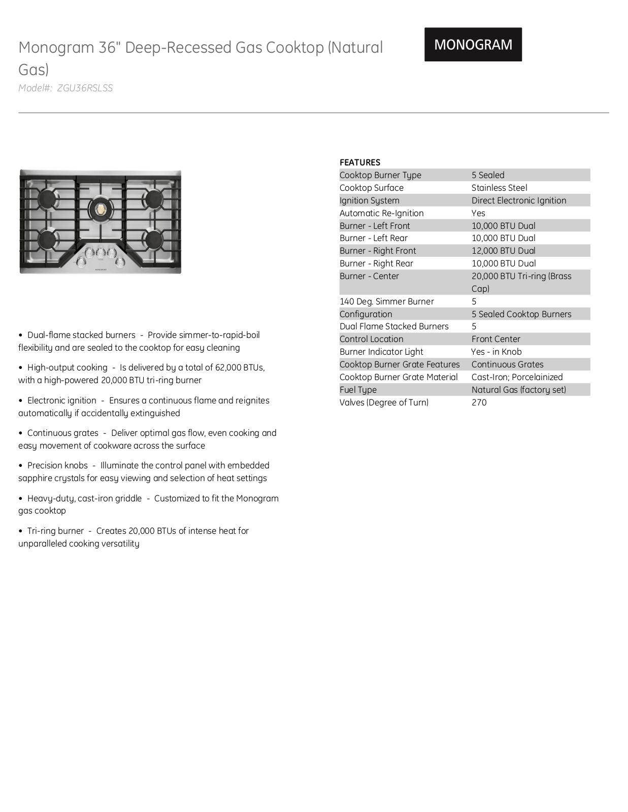 Monogram MOCTWODW102 Specs