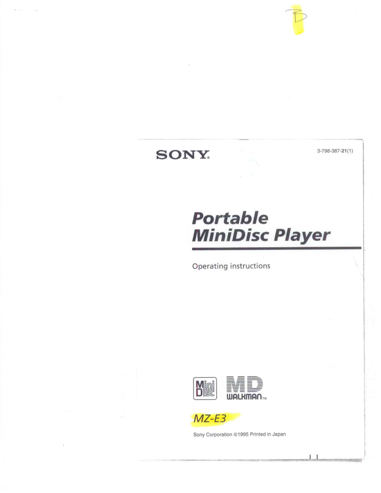 Sony MZ-E3 Operating Manual