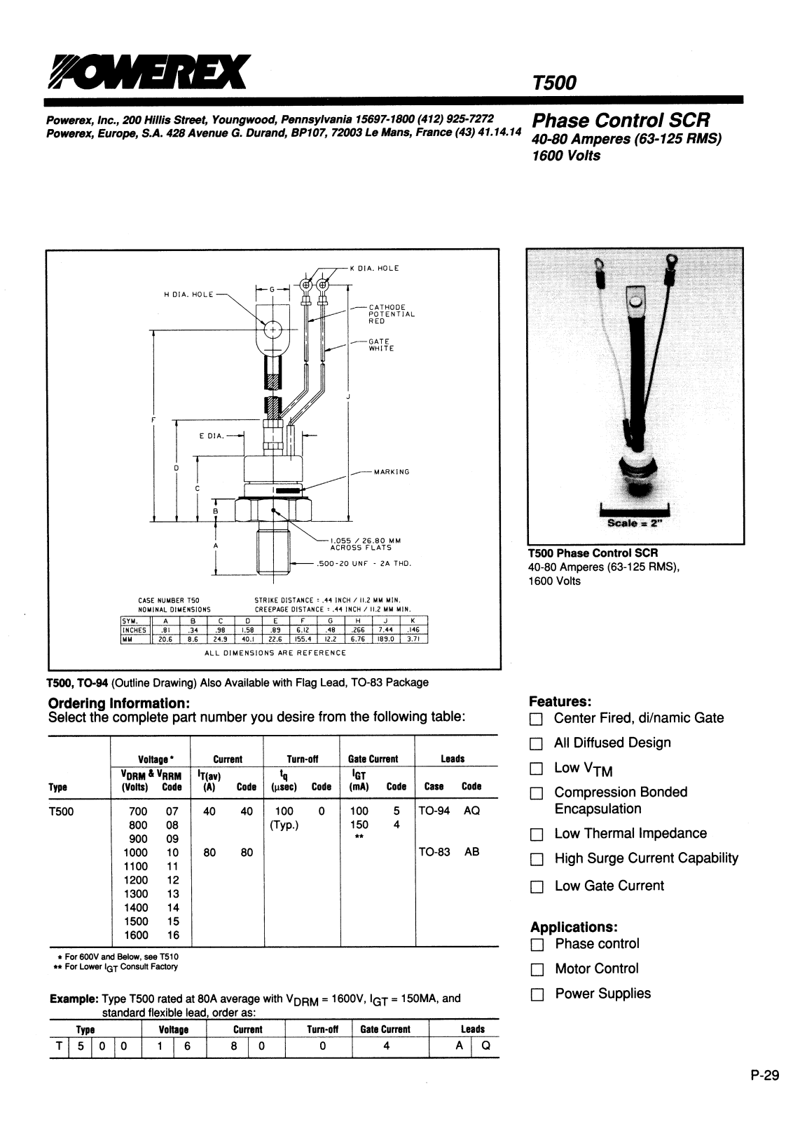 POWEREX T500168004AQ, T500164004AQ, T500148004AQ, T500144004AQ, T500128004AQ Datasheet