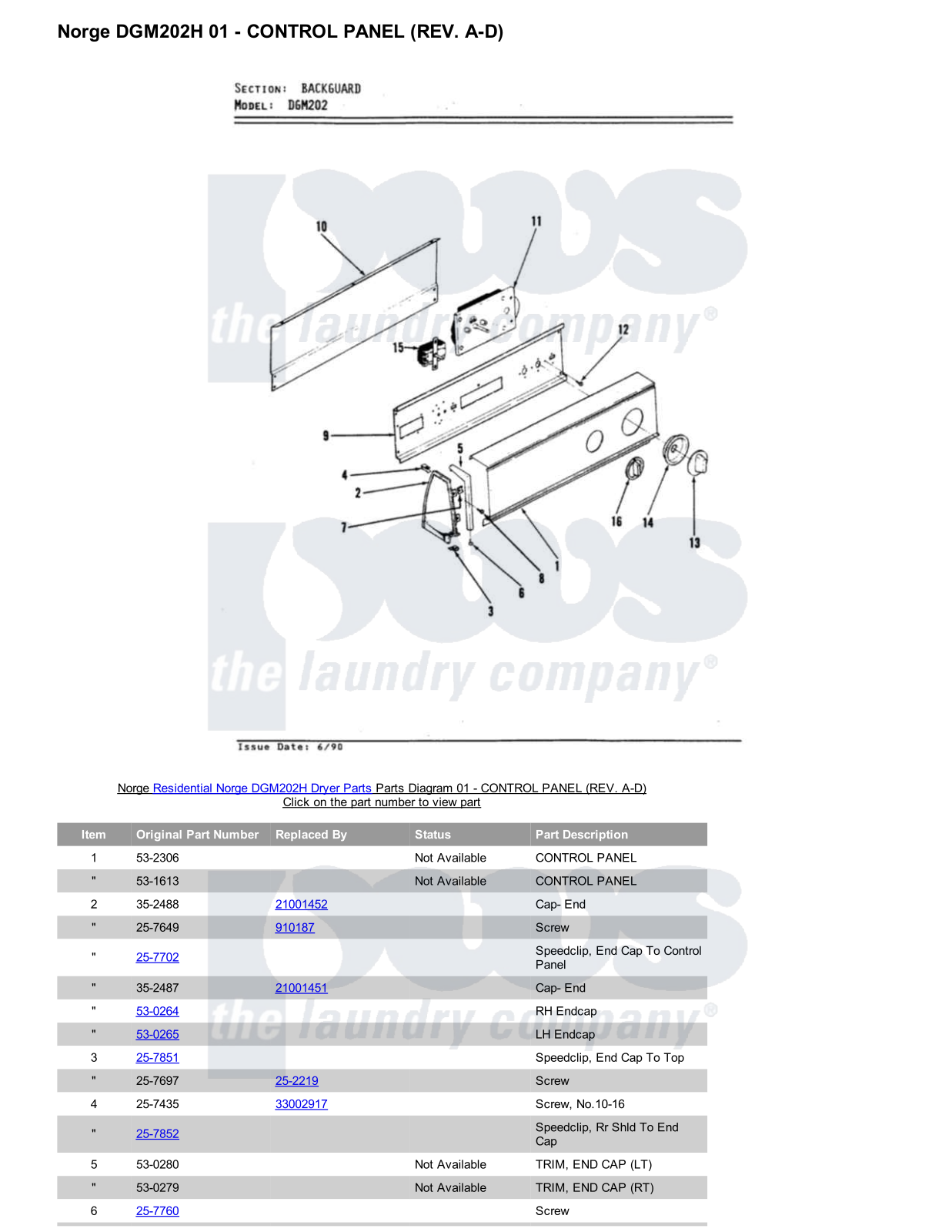 Norge DGM202H Parts Diagram