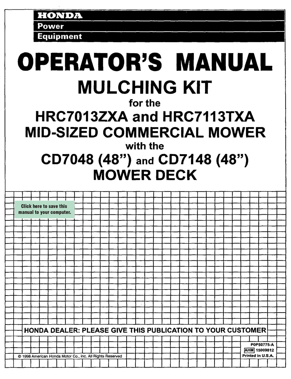 Honda Power Equipment CD7048, CD7148 User Manual