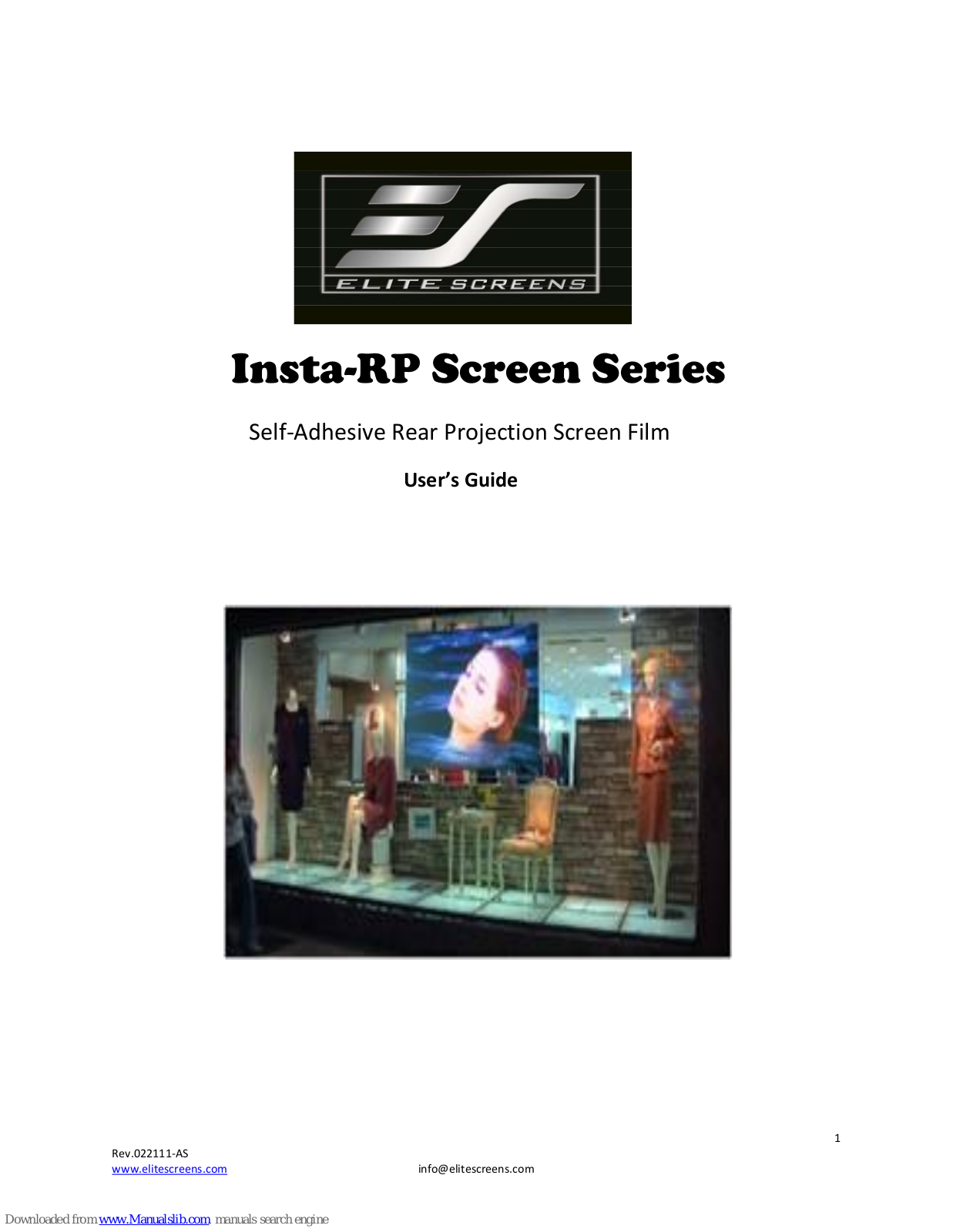 Elite Screens Insta-RP Screen Series, Insta RP Series, iRP74V, iRP99V, iRP68H User Manual