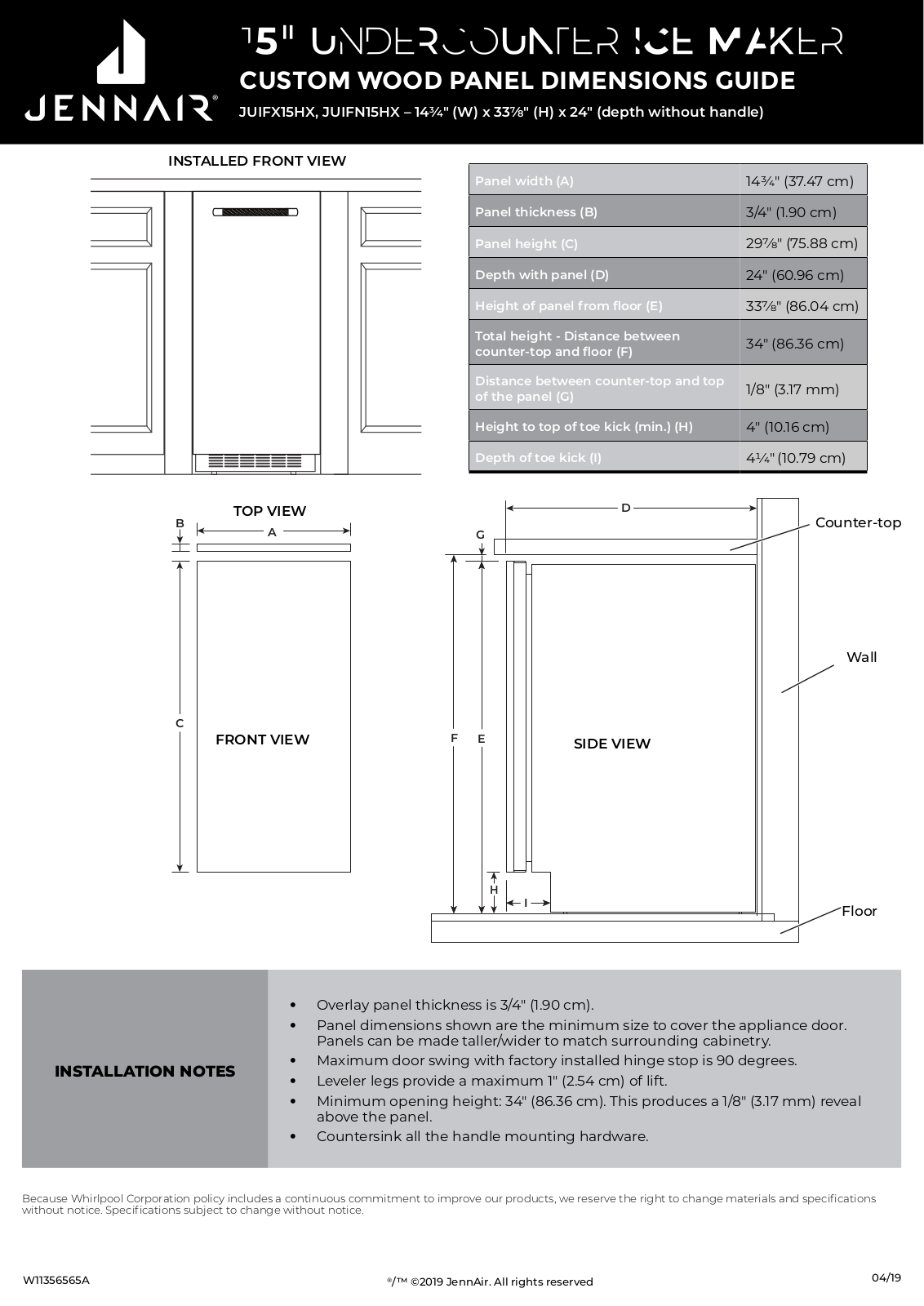 Jenn-Air JUIFN15HX, JUIFX15HX User Manual