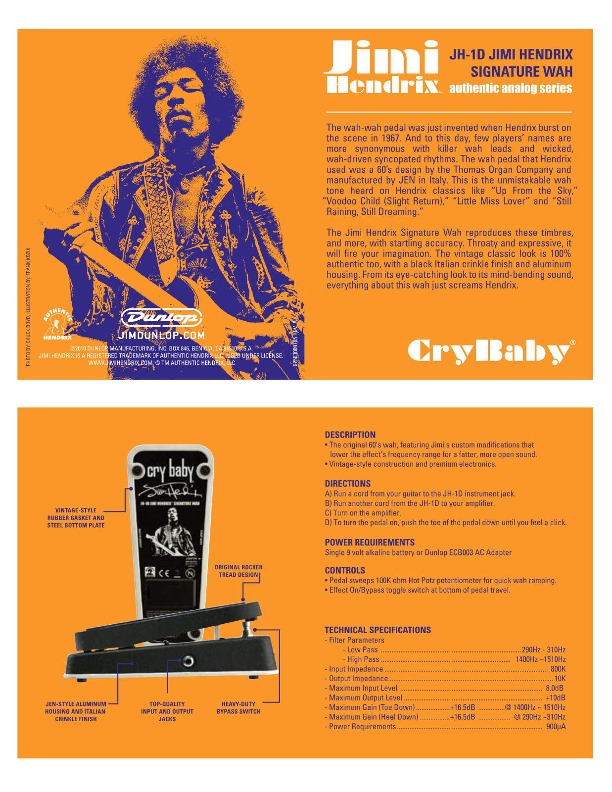 Dunlop JH1D Jimi Hendrix Signature Wah Data Sheet