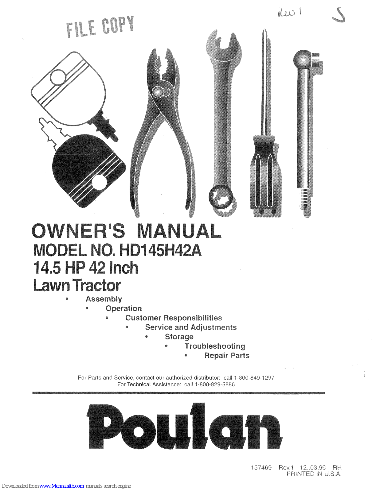 Poulan Pro HD145H42A Owner's Manual