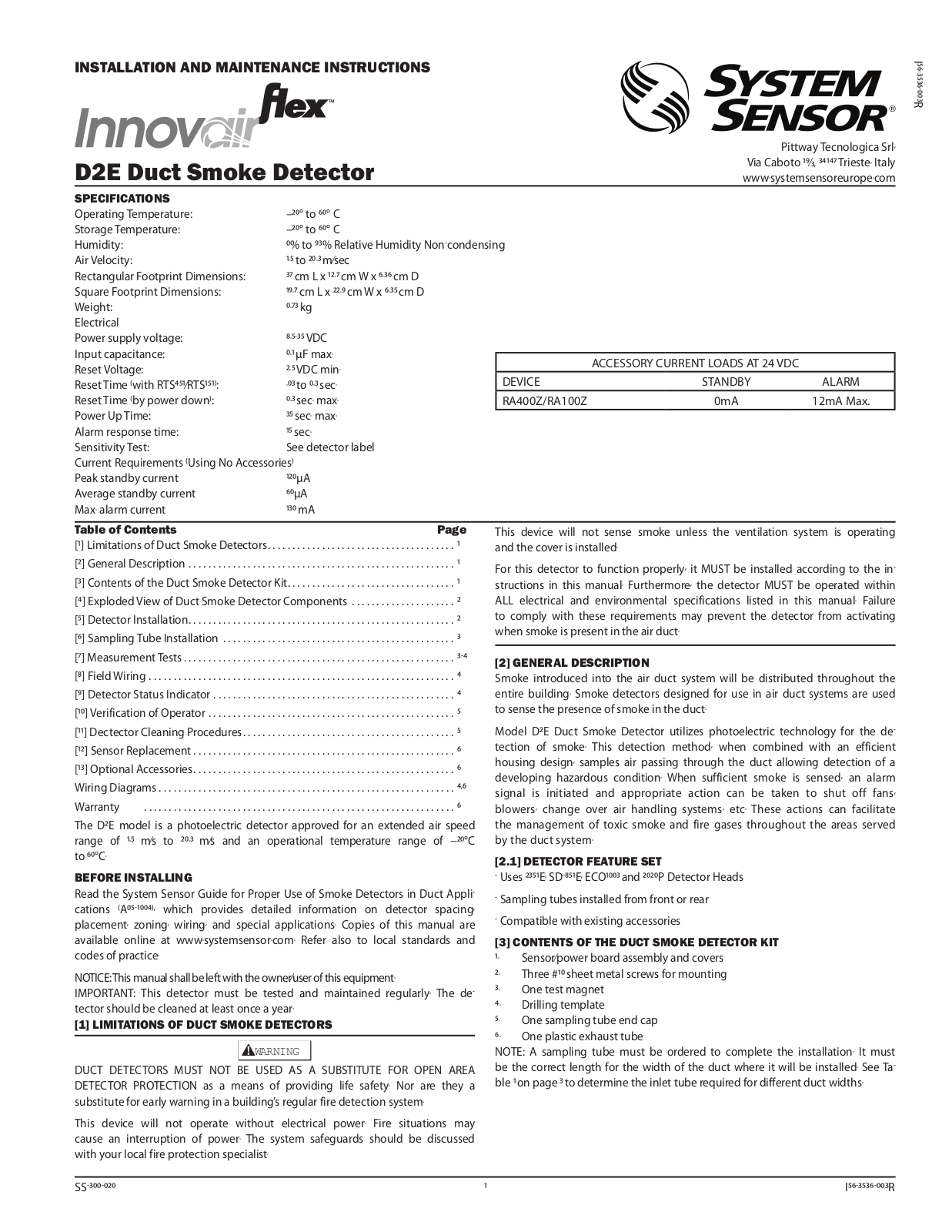 System Sensor Innovair Flex D2E Installation And Maintenance Instructions Manual