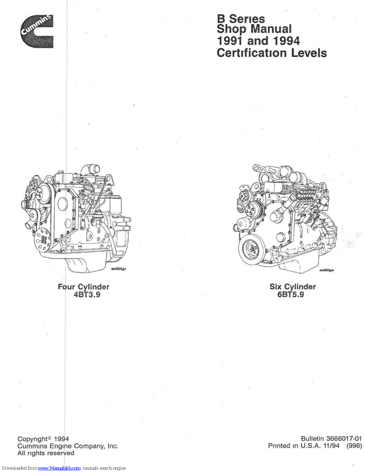 CUMMINS 5.9, 4BT3.9, 6BT5.9, B Series 1991, B Series 1994 Shop Manual