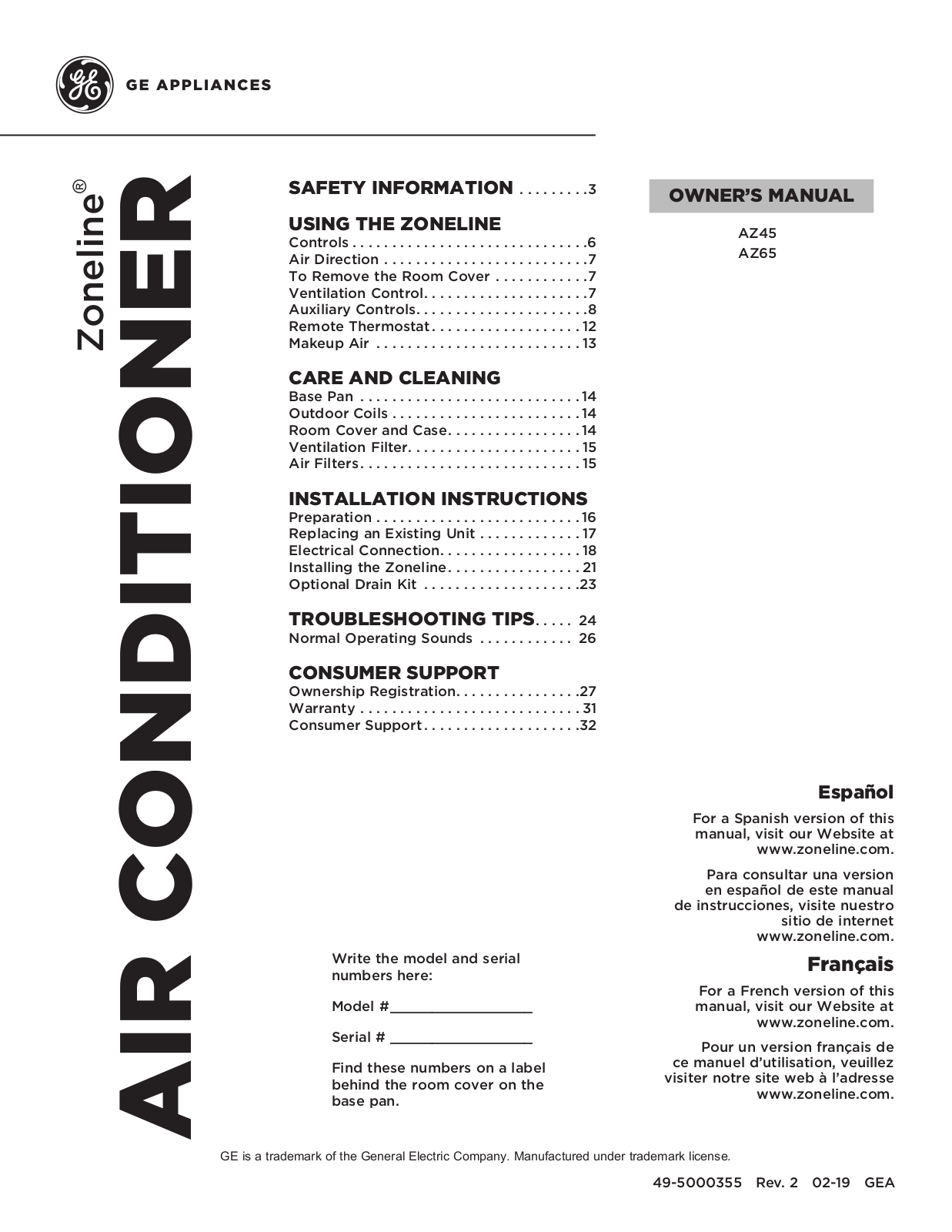 GE AZ45E15EAC User Manual