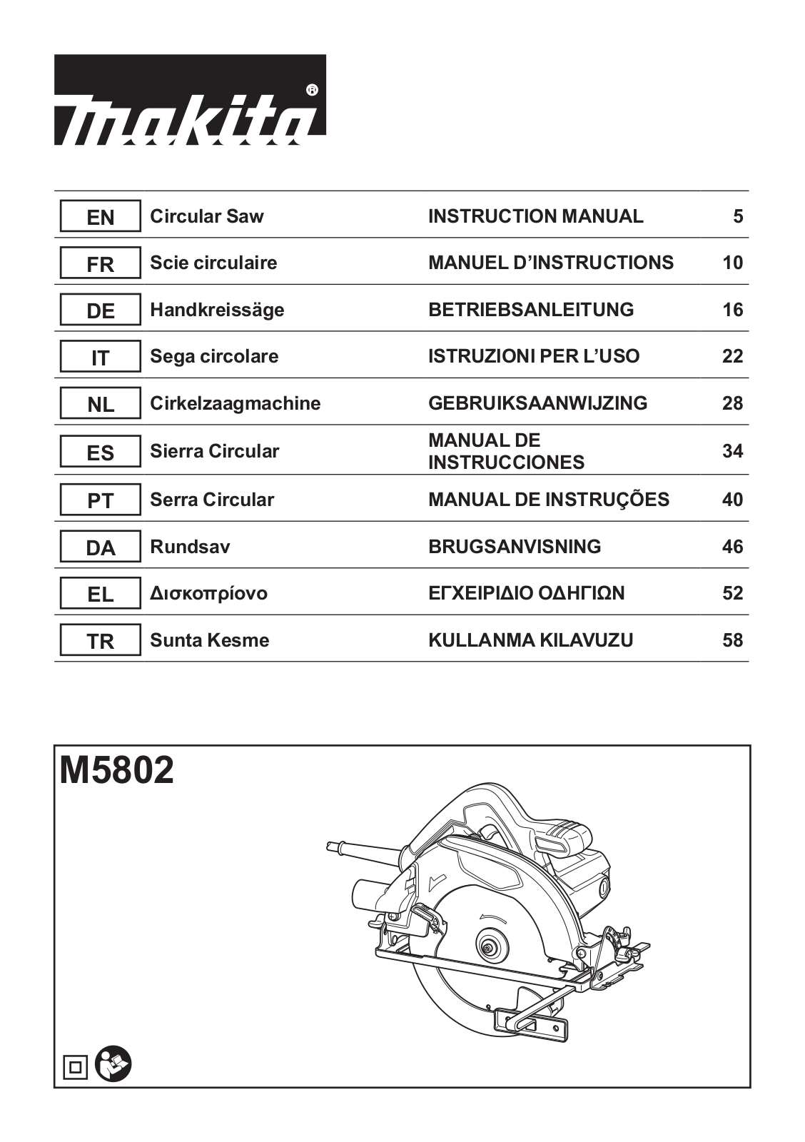 Makita M5802 User Manual