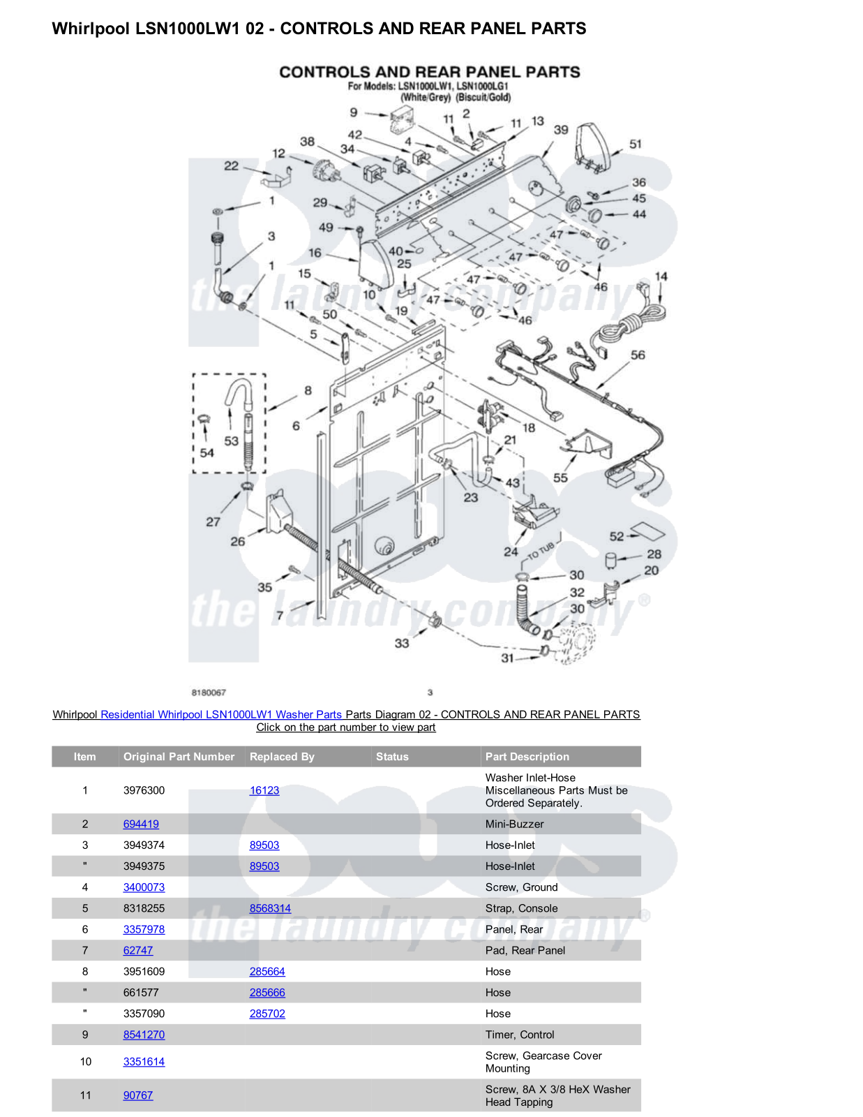 Whirlpool LSN1000LW1 Parts Diagram