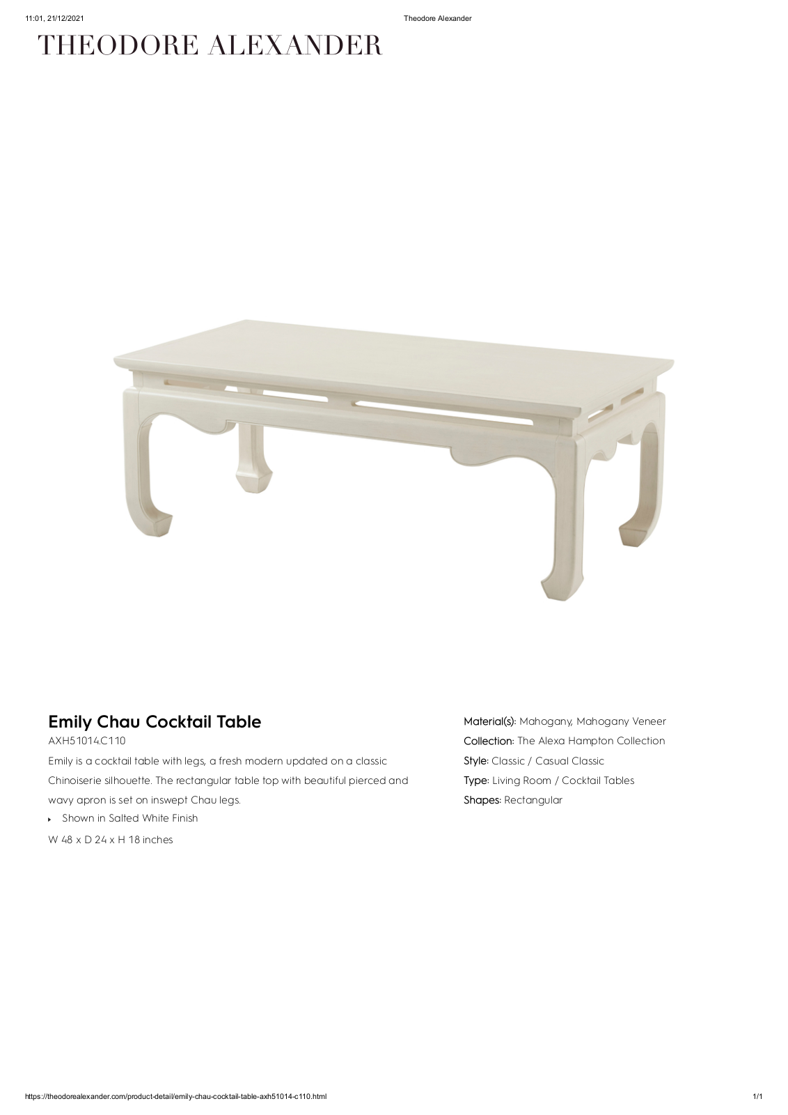 Theodore Alexander FPLJ3565 Specifications - ManualMachine.com