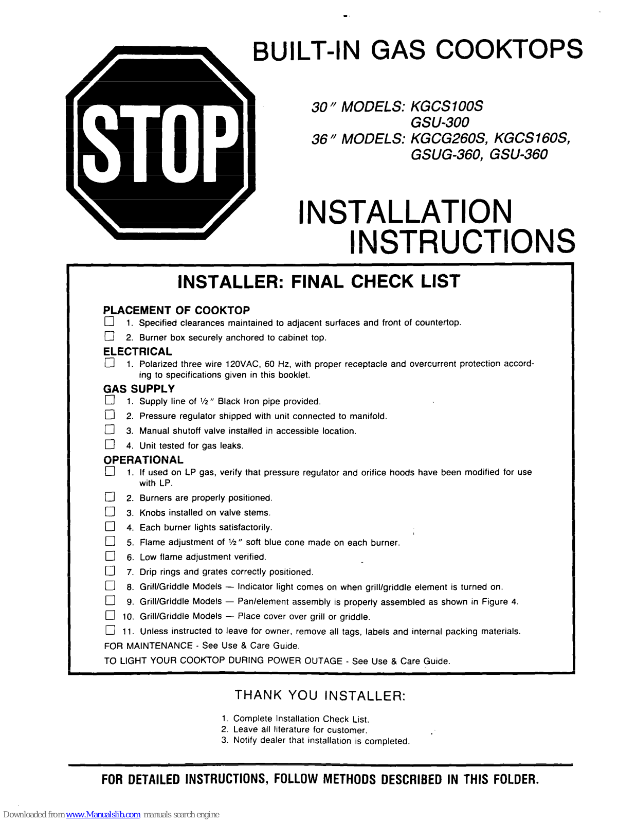 Maytag KGSC100S, GSU-300, KGCG260S, KGCS160S, GSUG-360 Instructions Manual - ManualMachine.com