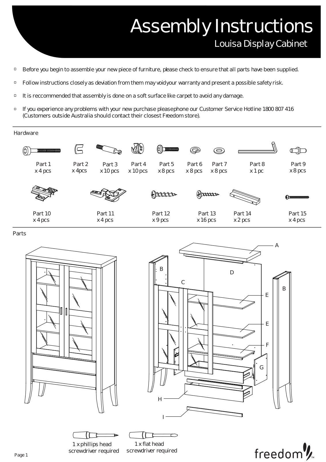 Freedom Louisa Display Cabinet Assembly Instruction