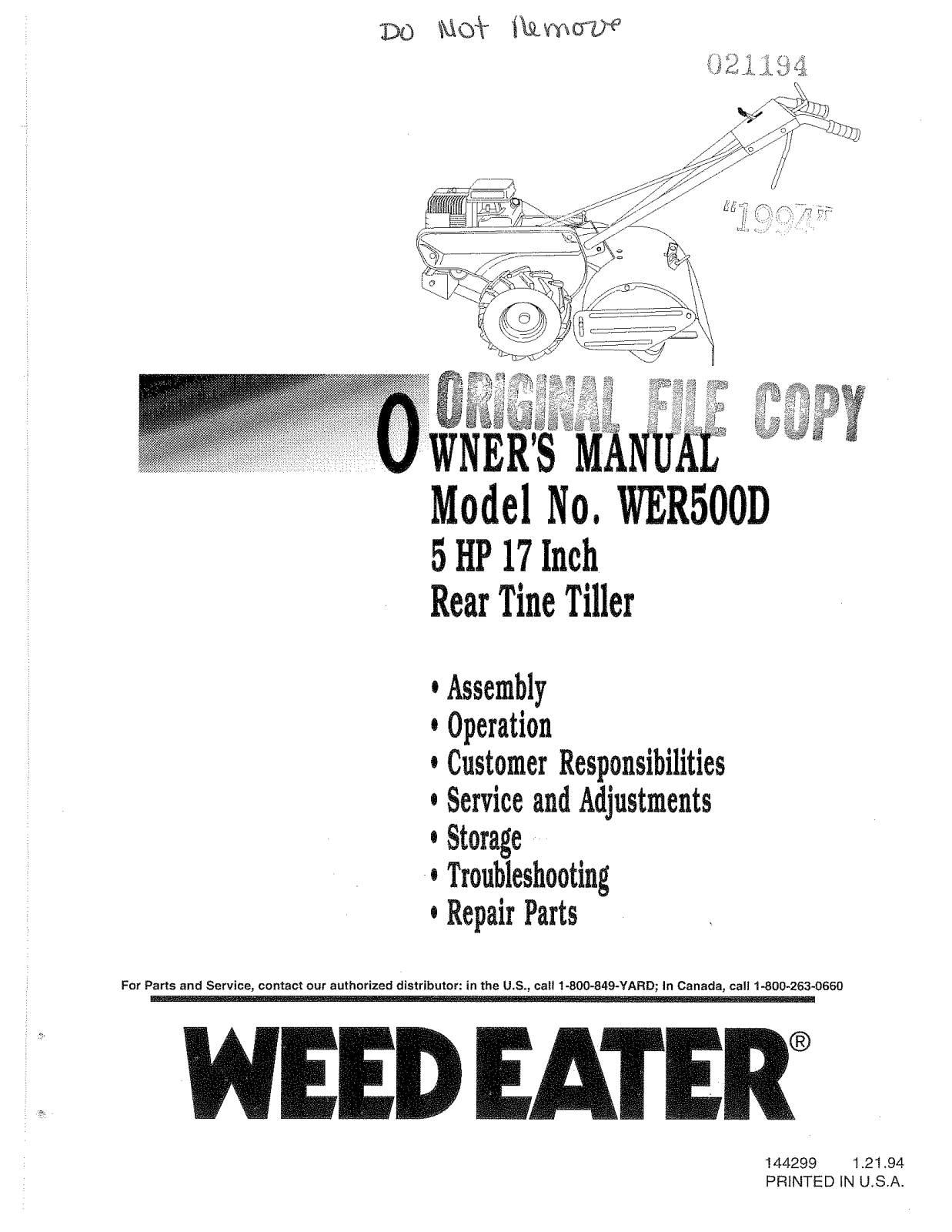 Weed Eater WER500D User Manual