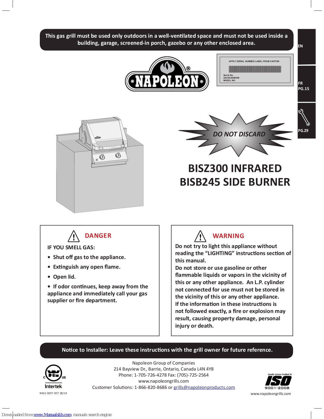 Napoleon BISZ300, BISB245 User Manual