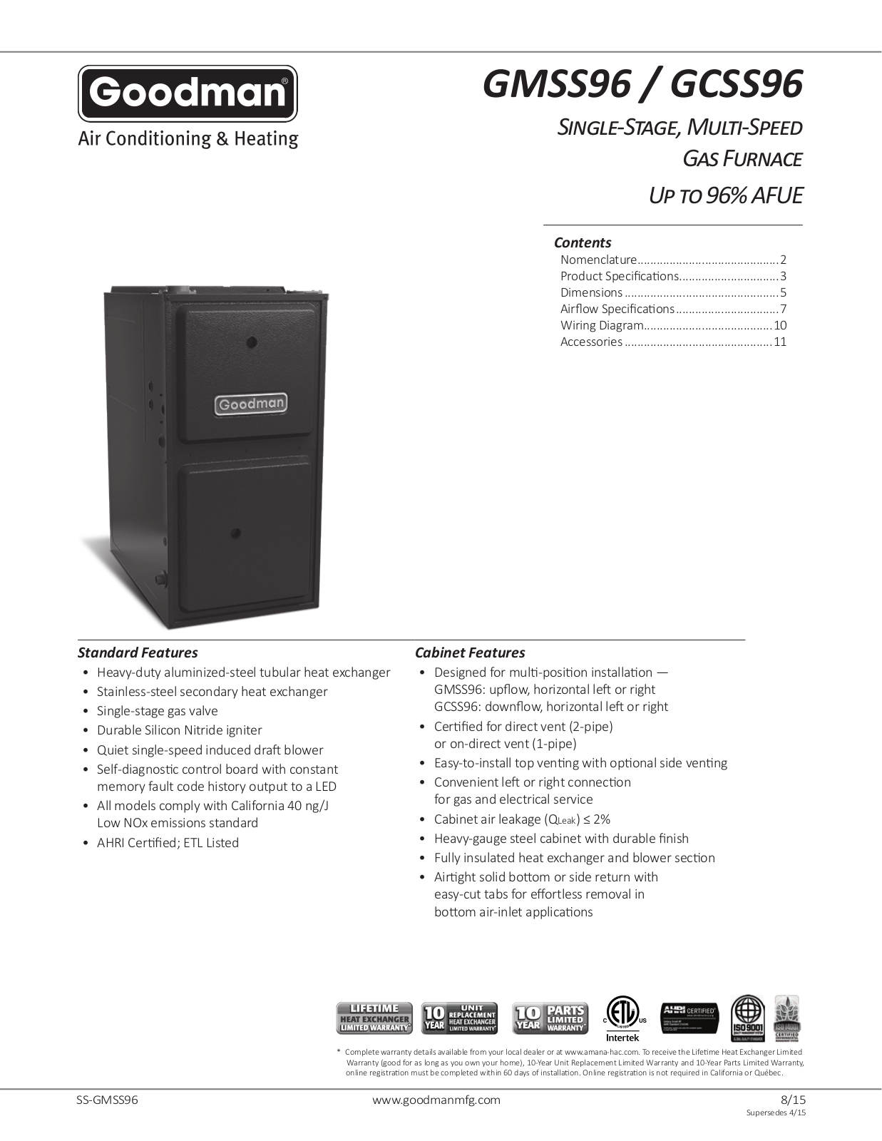 Goodman GCSS960402BNA User Manual