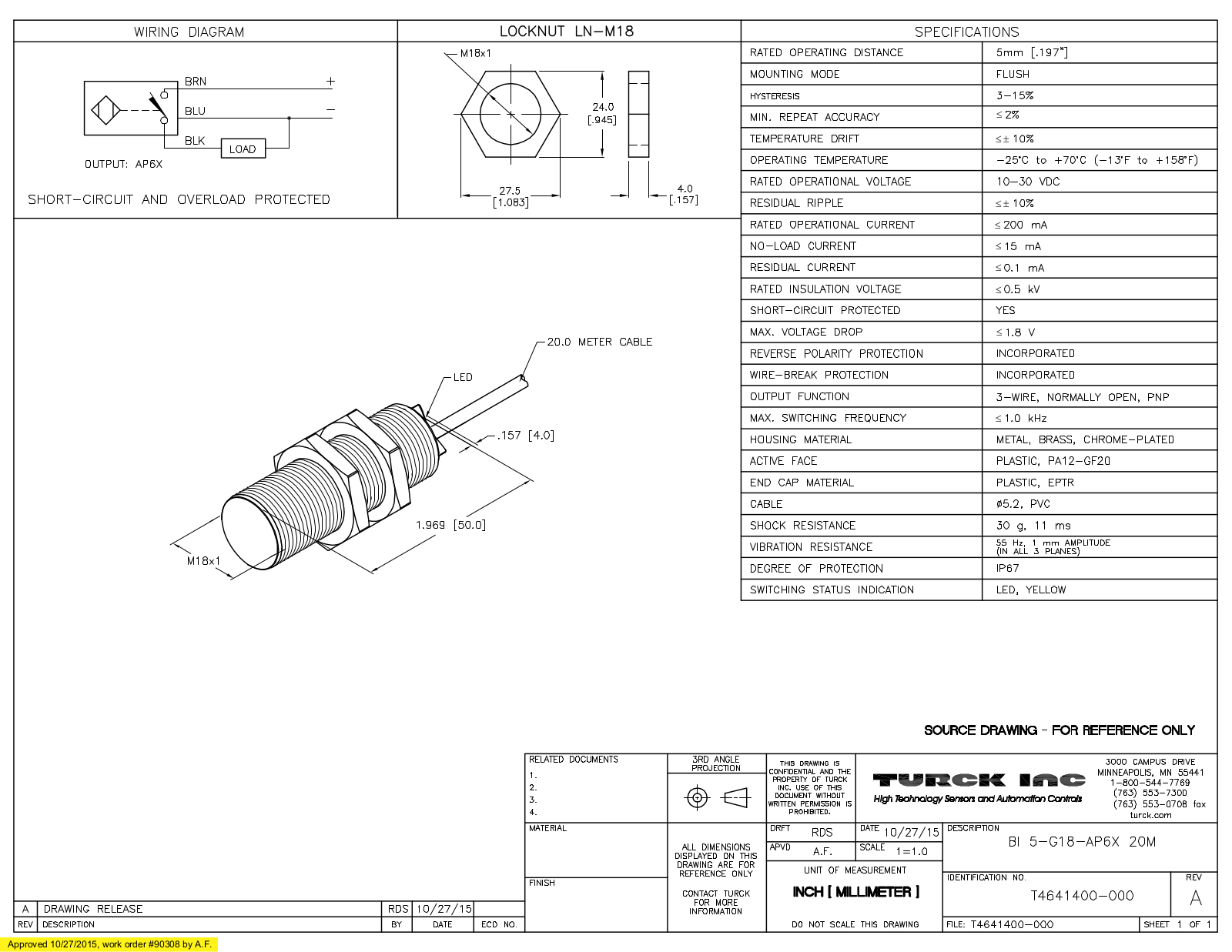 Turck BI5-G18-AP6X20M Data Sheet