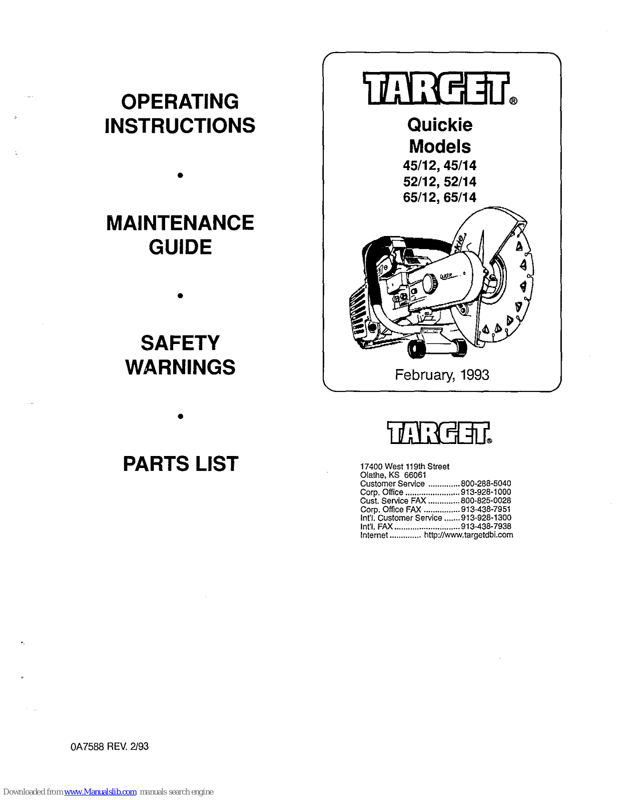 Target Quickie 45/12, Quickie 45/14, Quickie 52/12, Quickie 52/14, Quickie 65/12 Operating Instructions Manual - ManualMachine.com