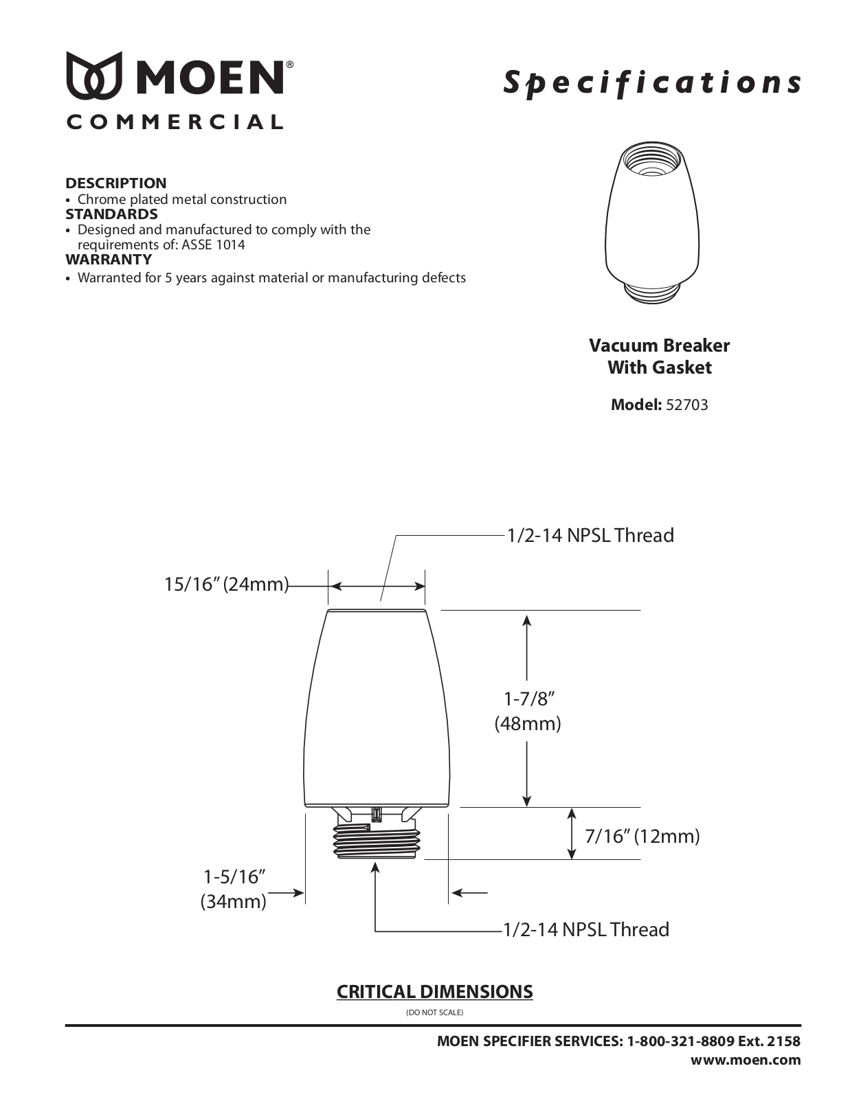 Moen MOE4618 Specifications