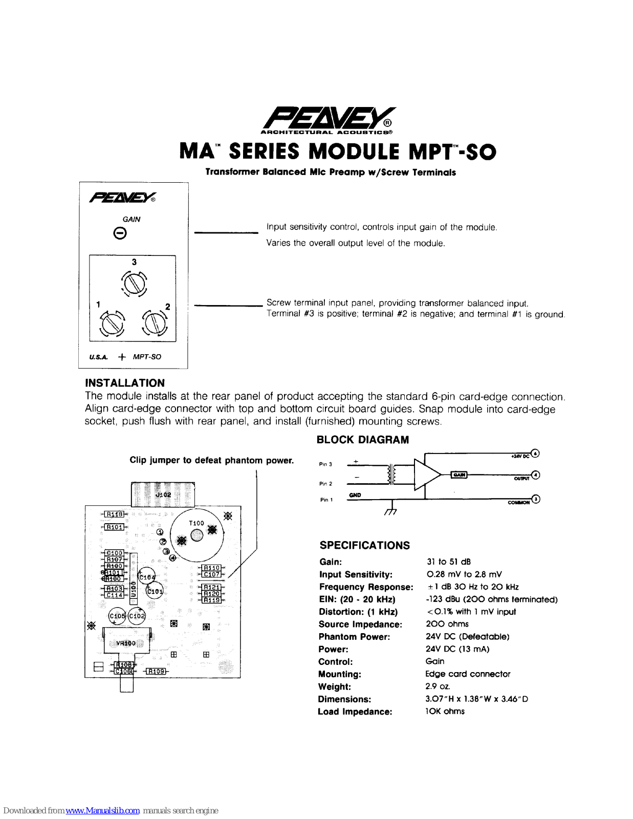 Peavey MPT-SO, MA MPT-SO User Manual - ManualMachine.com