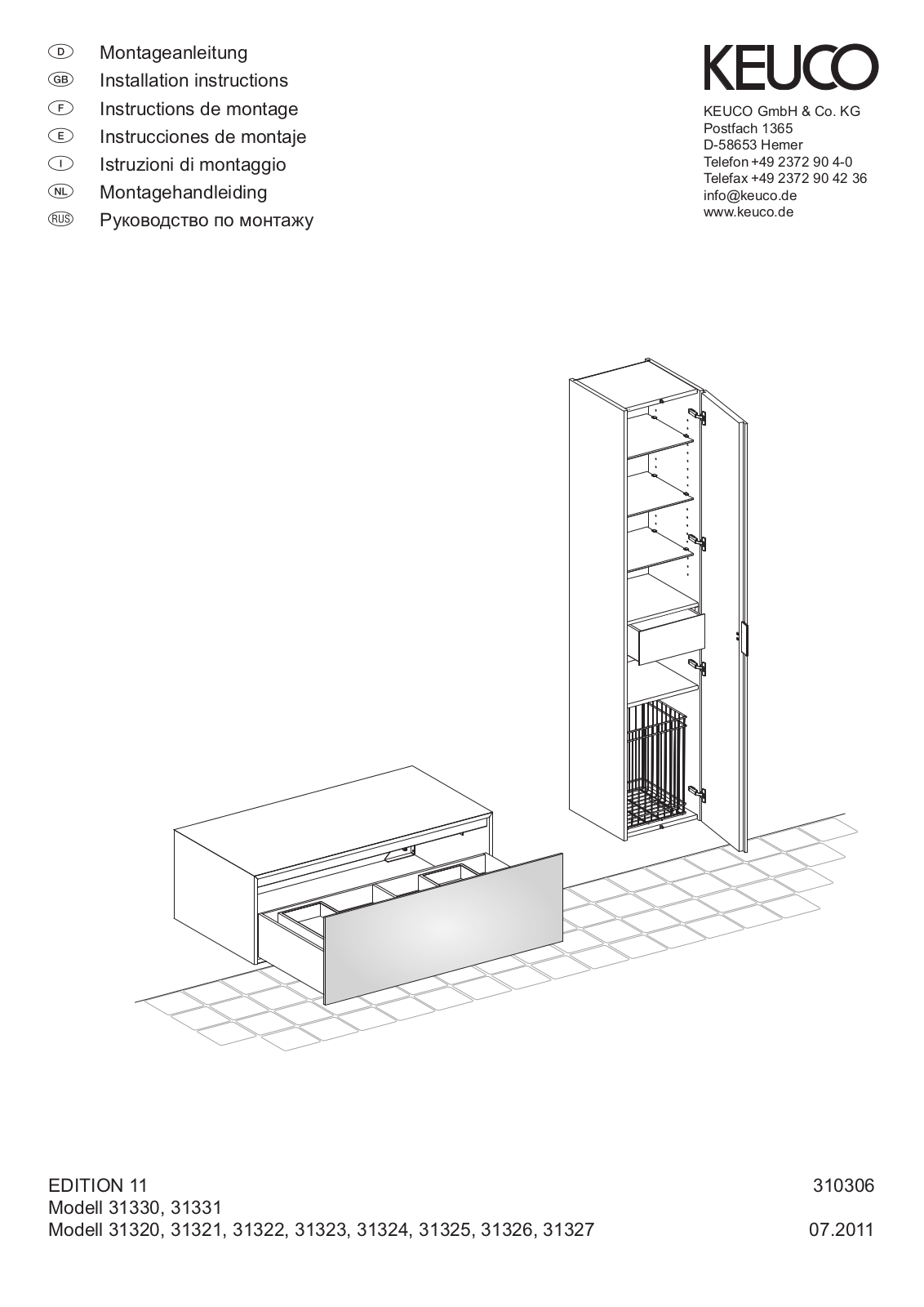 KEUCO EDITION 11 Series, 31330, 31322, 31331, 31323 Installation Instructions Manual