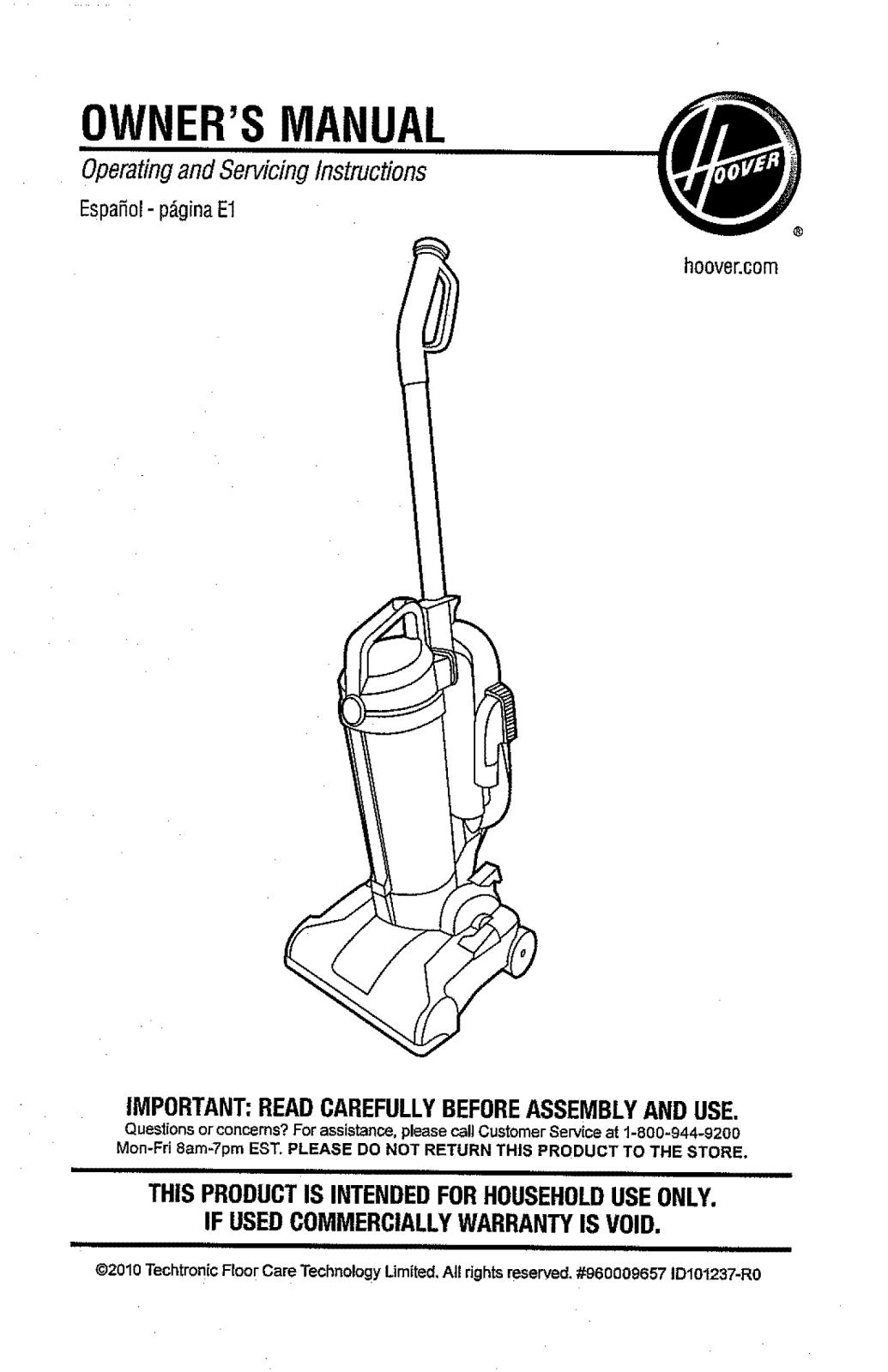 Hoover UH20020 Owner’s Manual