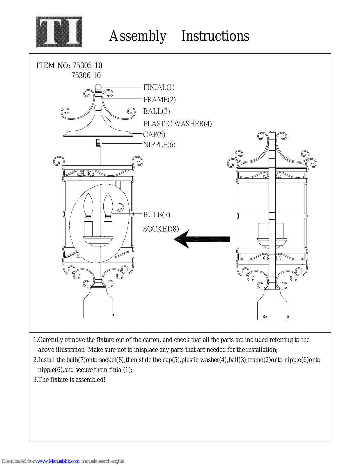 Triarch 75305/10, 75306-10 Assembly Instructions Manual