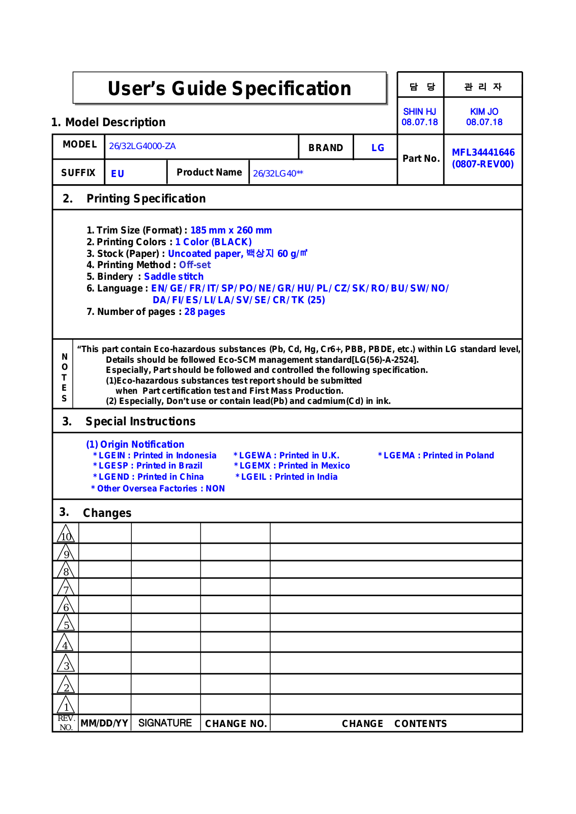 LG 26LG40 User Manual