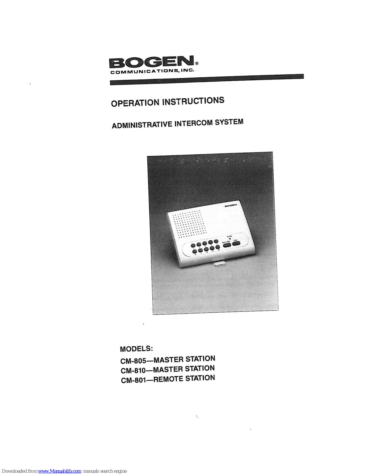 Bogen CM-805, CM-801, CM-810 Operation Instruction Manual