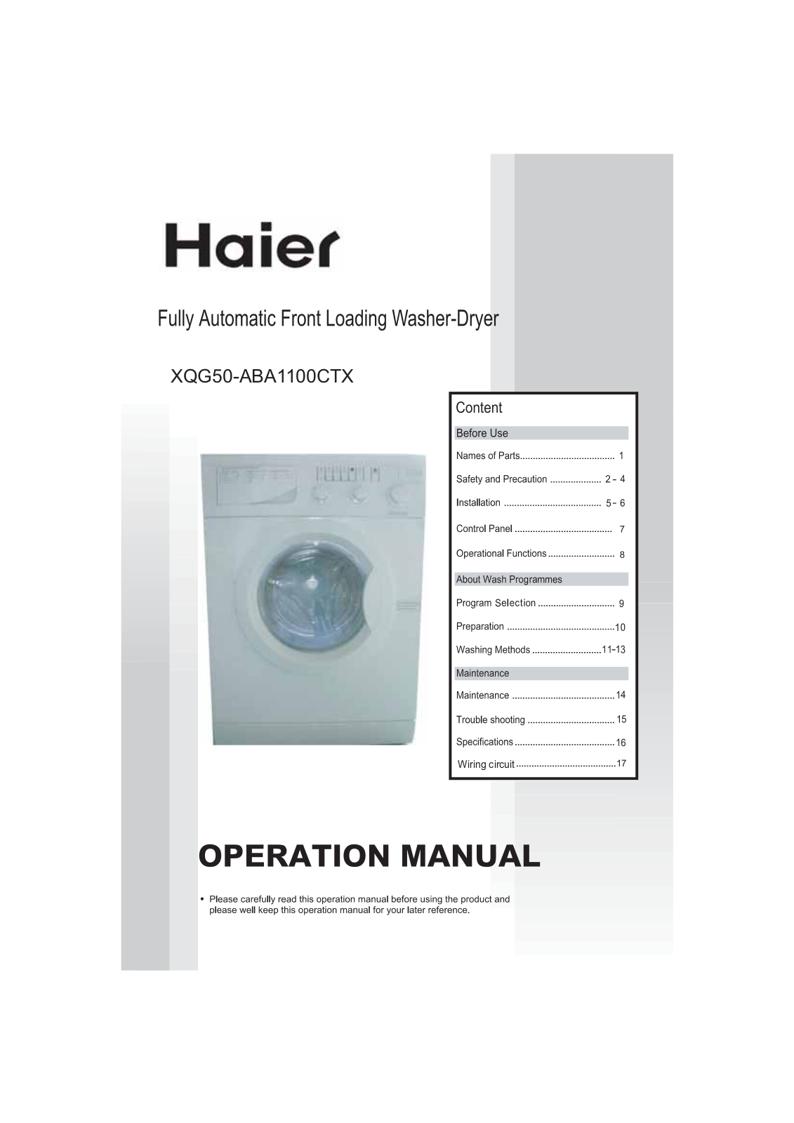 Haier XQG50-ABA1100CTX User Manual