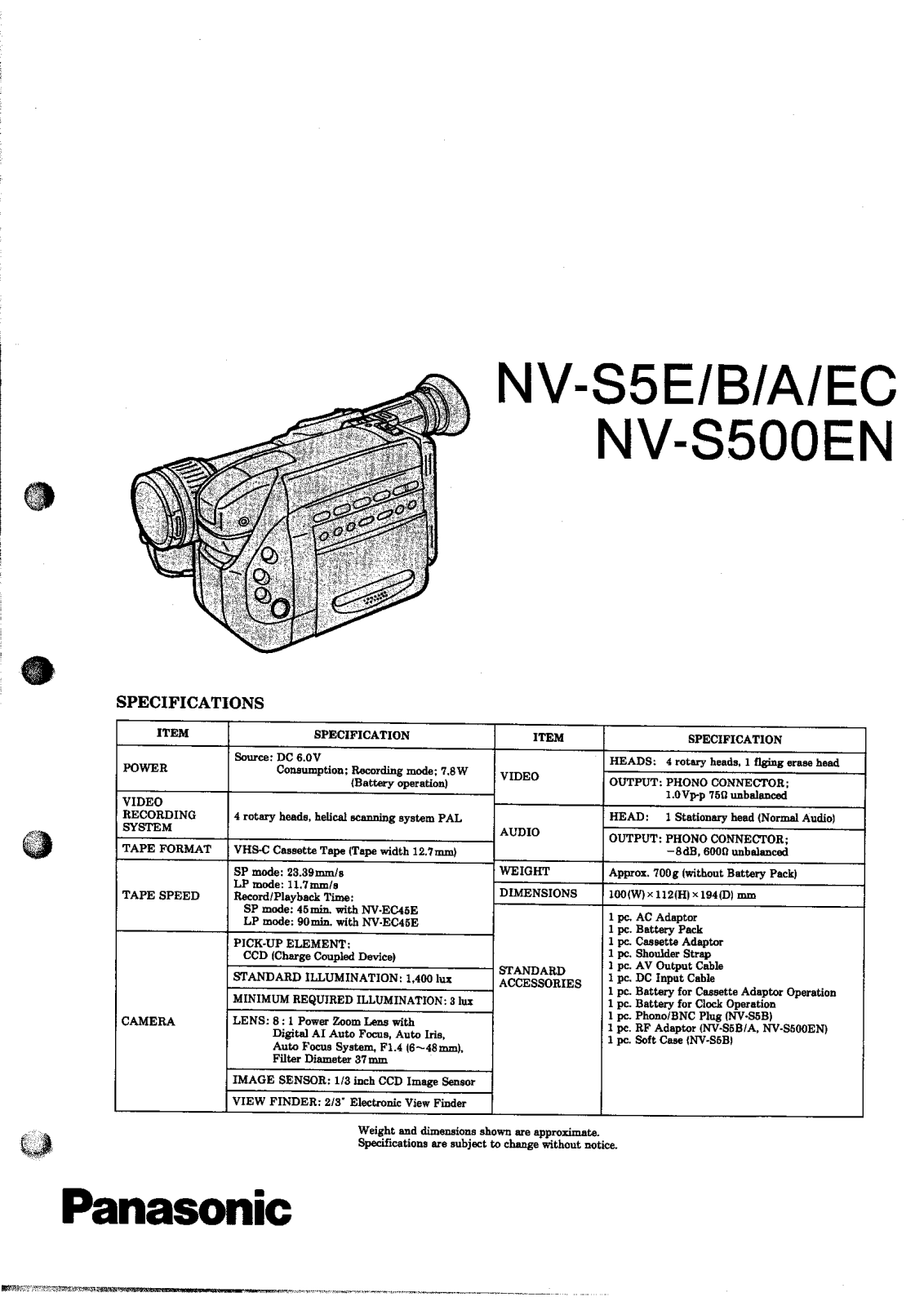 Panasonic NV-S5A, NV-S5EC, NV-S5E, nv-s5b, NV-S500EN User Manual