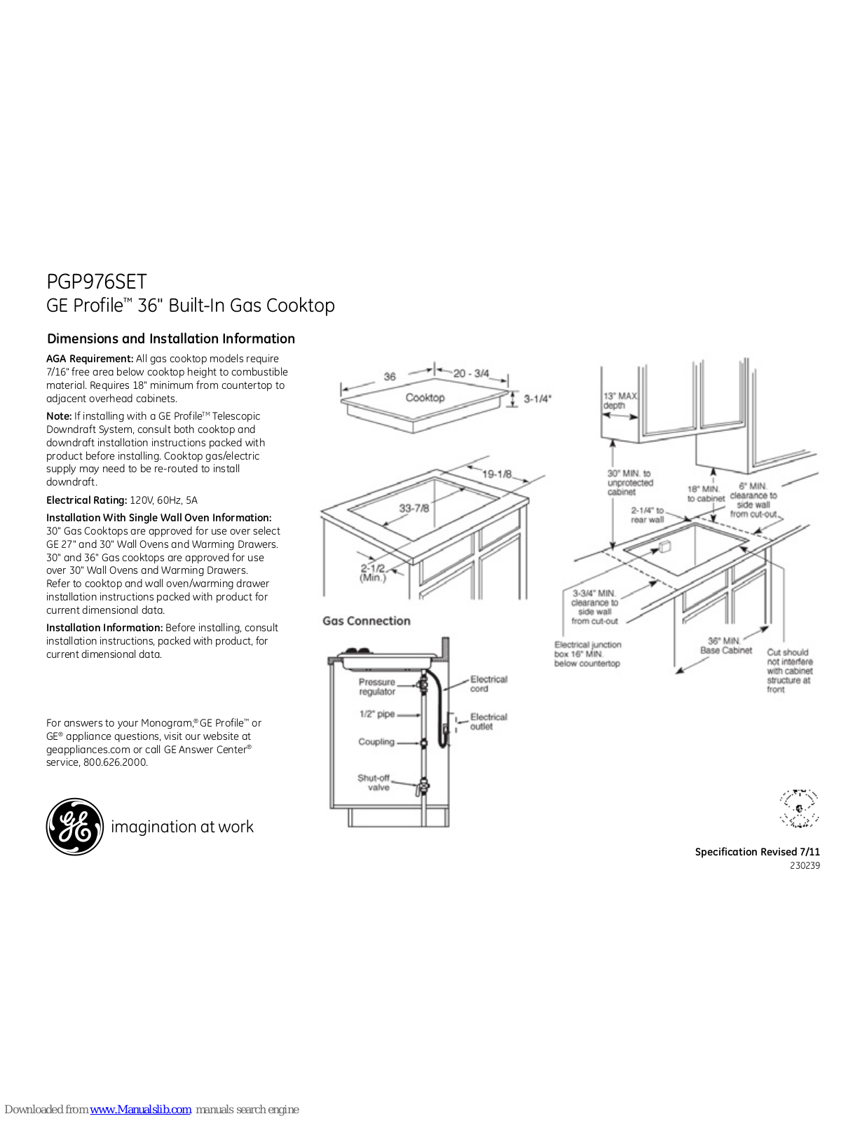 GE Profile PGP976SETSS, Profile PGP976SET Dimensions And Installation Information